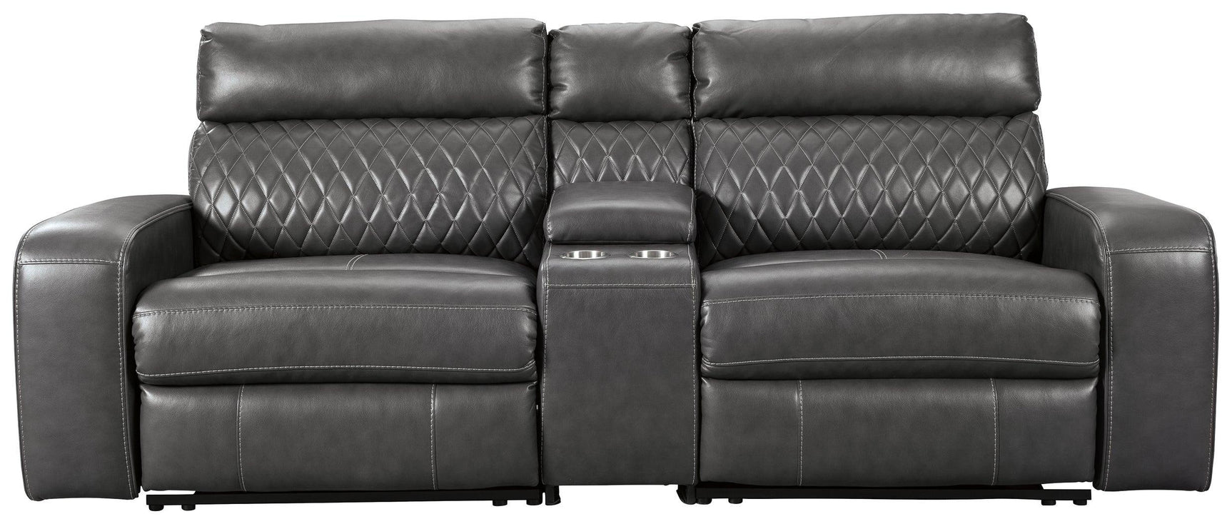 Samperstone Gray Faux Leather 3-Piece Power Reclining Sectional - Ella Furniture