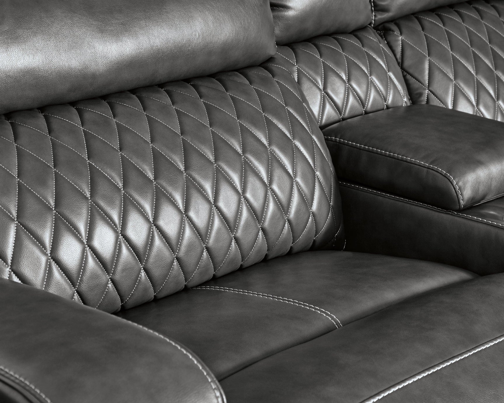 Samperstone Gray Faux Leather 3-Piece Power Reclining Sectional - Ella Furniture