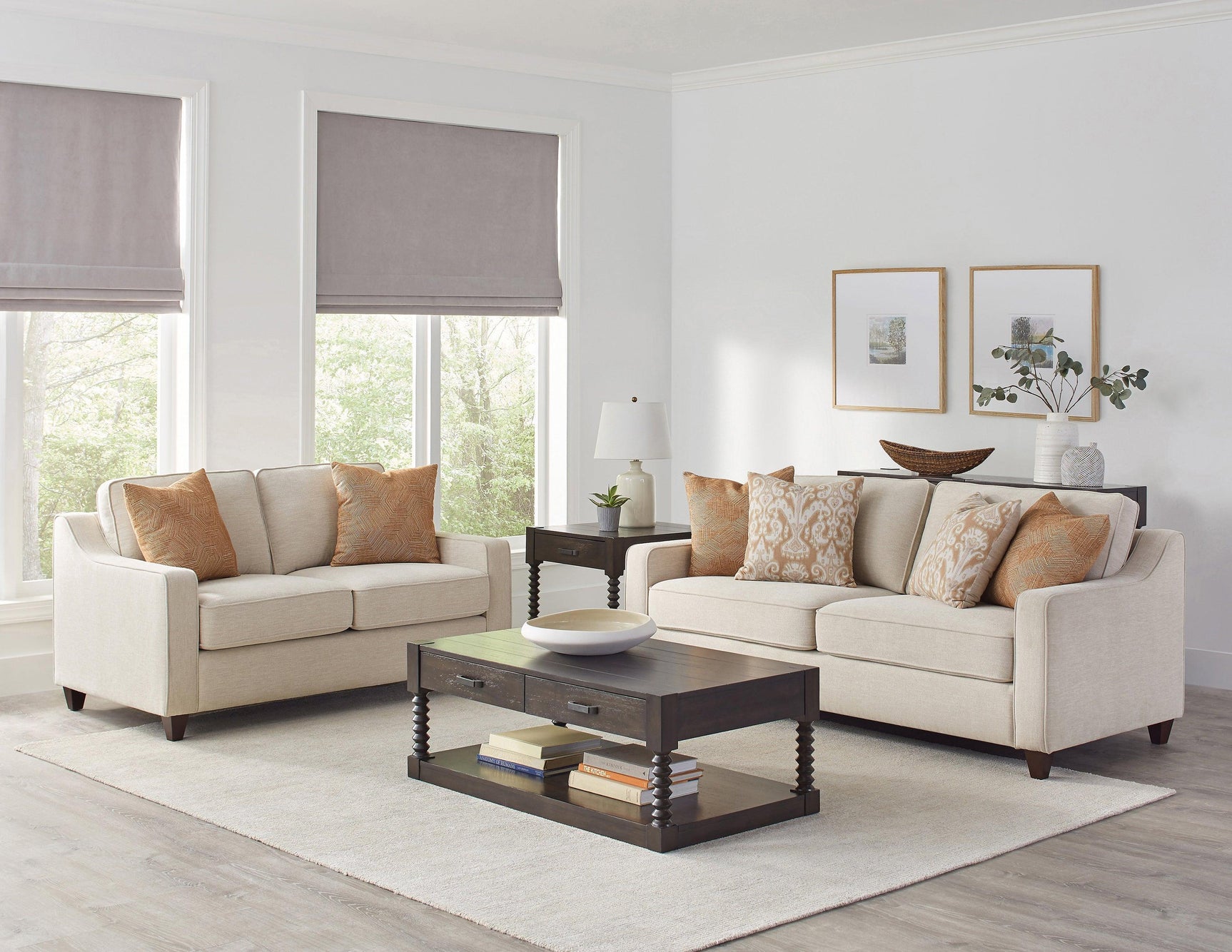 Christine Upholstered Cushion Back Loveseat Beige - Ella Furniture