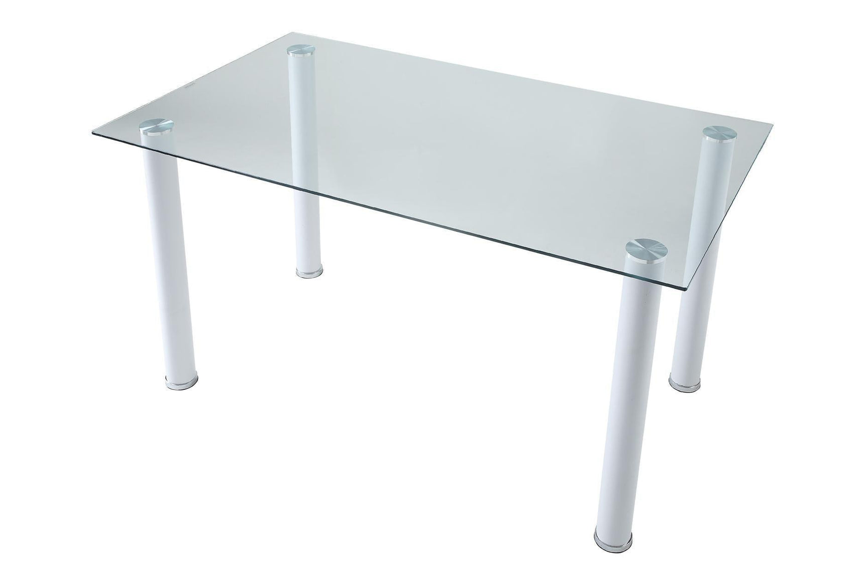 Florian White Modern Contemporary Faux Leather Upholstered Glass Top Rectangular Dining Room Set - Ella Furniture