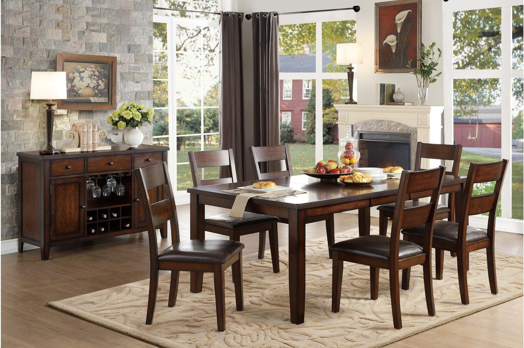 Mantello Dark-Brown Wood Faux Leather Upholstered Seat Rectangular Counter Height Dining Room Set - Ella Furniture