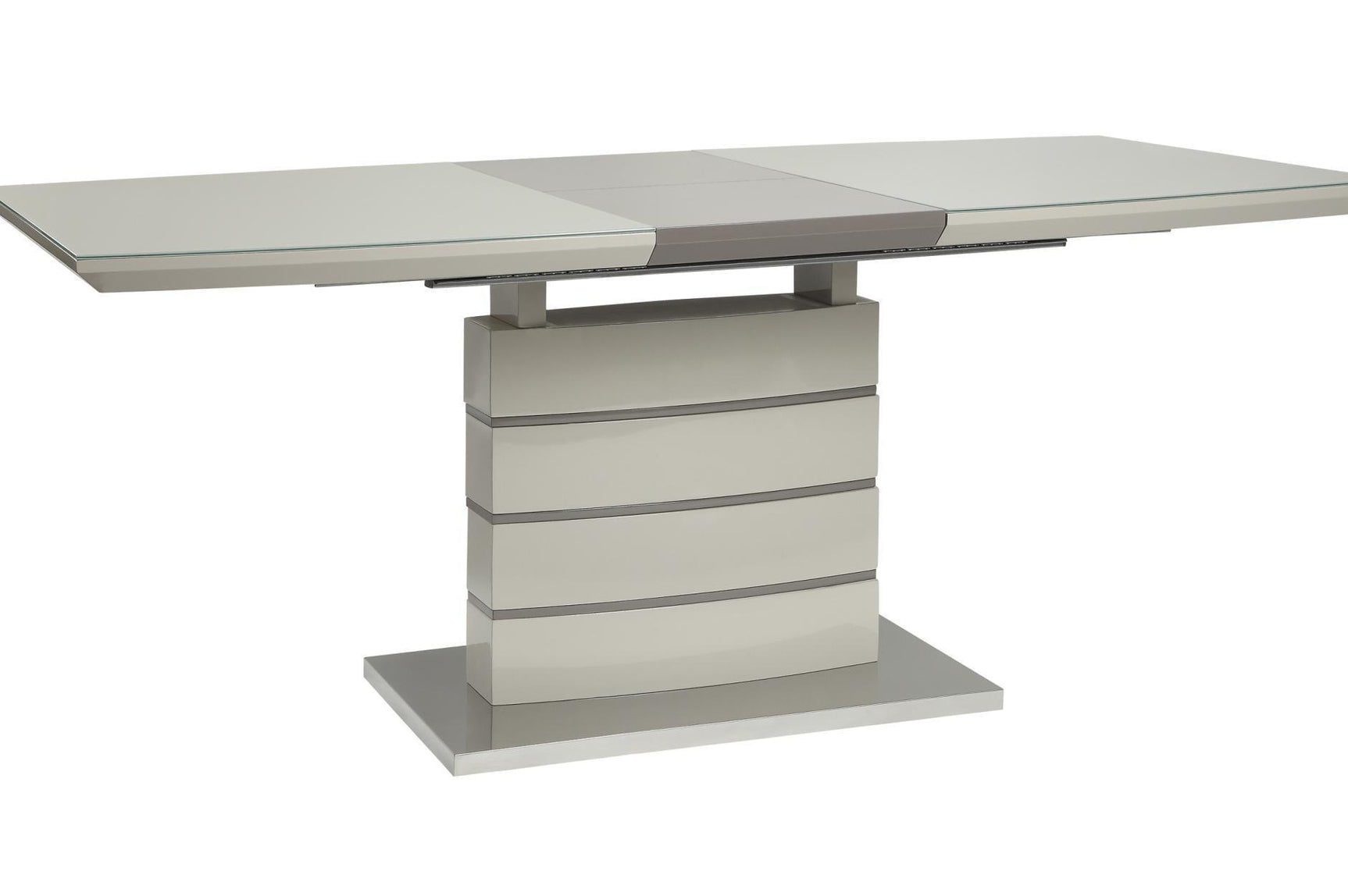 Glissand Gloss White And Gray-Taupe Contemporary Metal Wood Rectangular/Square Dining Room Set - Ella Furniture