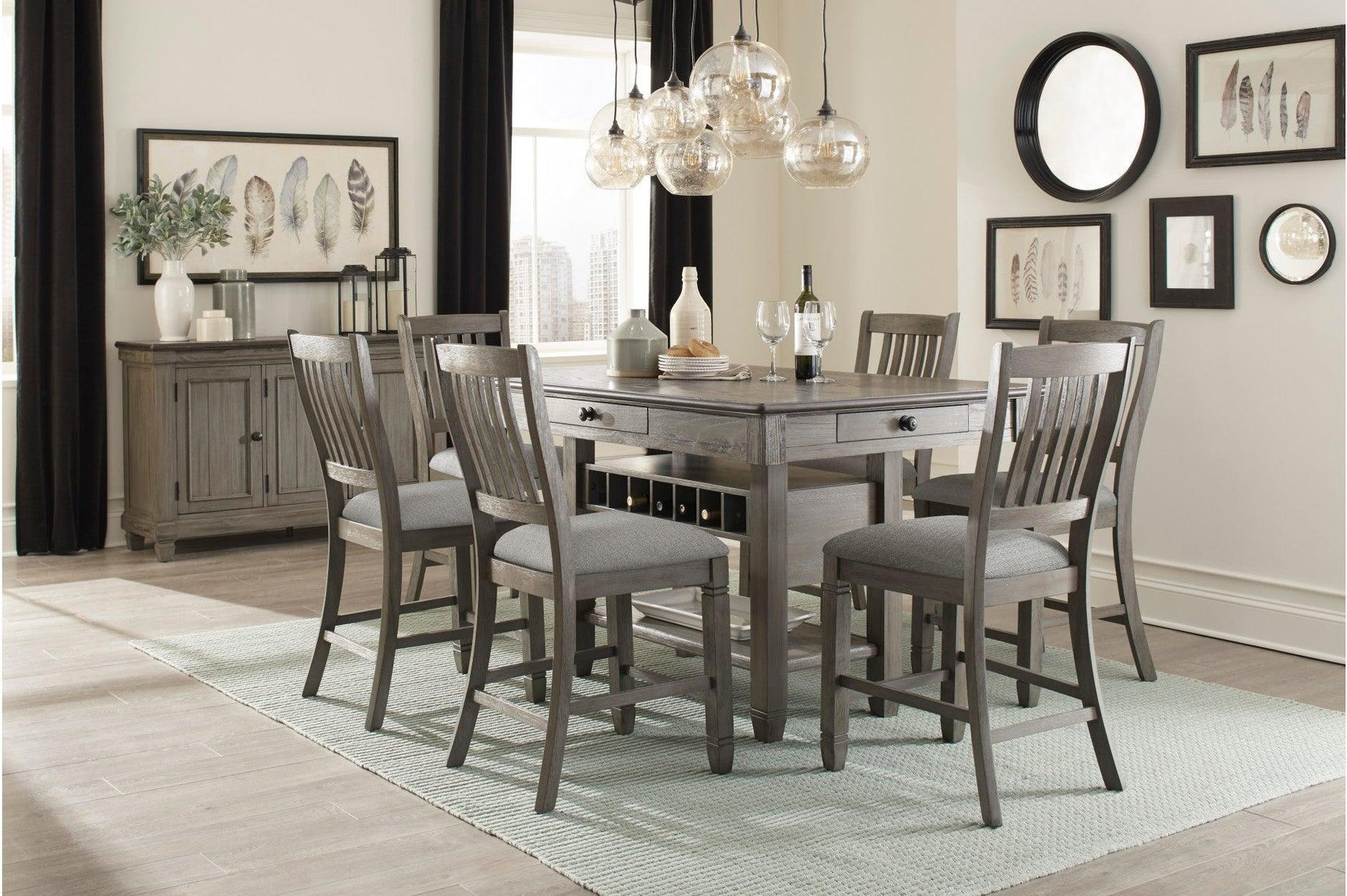Granby Gray Solid Wood Fabric Upholstered Seat Rectangular Counter Height Dining Room Set - Ella Furniture