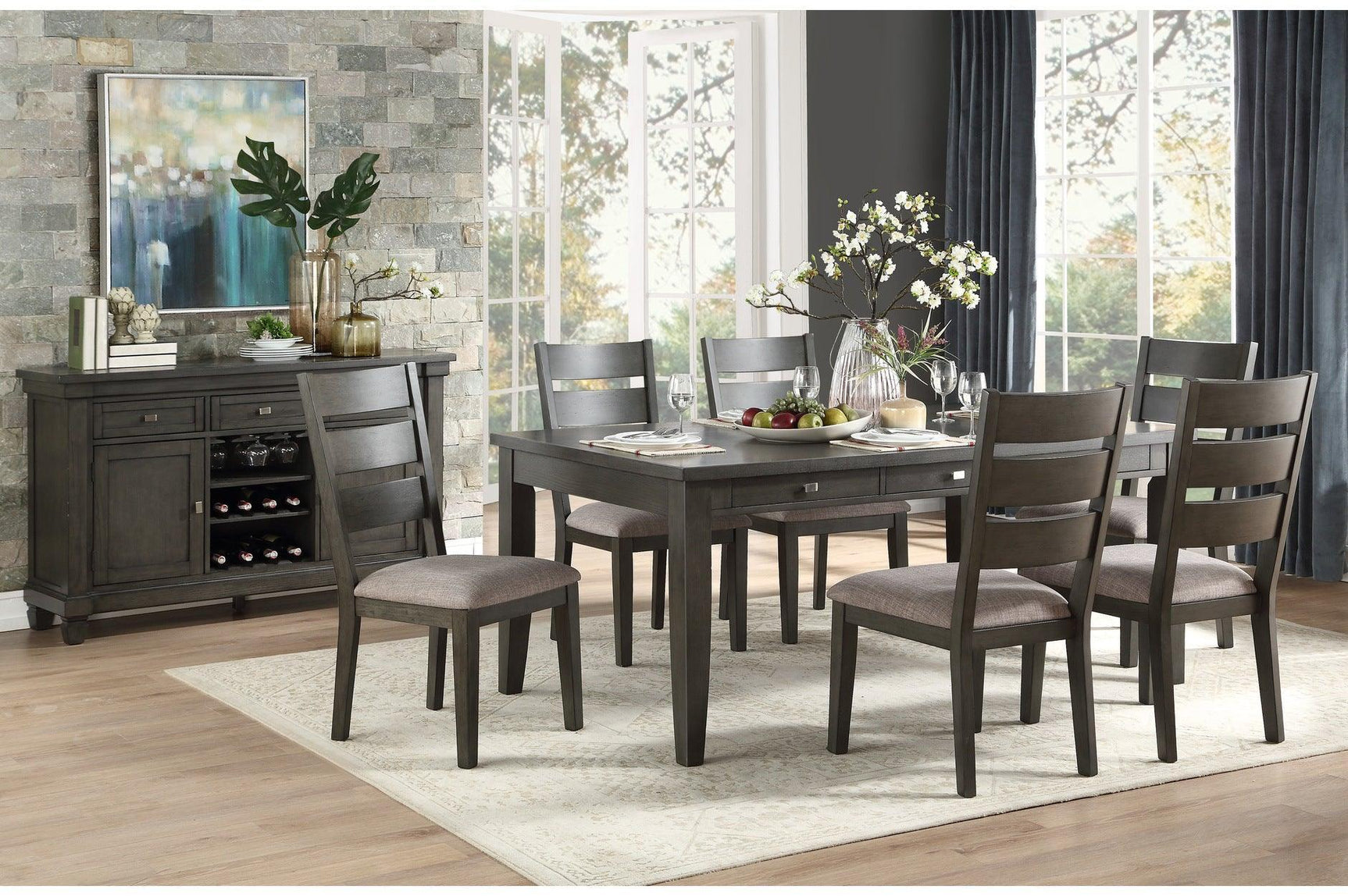 Baresford Gray Finish Contemporary Solid Wood Fabric Upholstery Seat Storage Dining Room Set - Ella Furniture