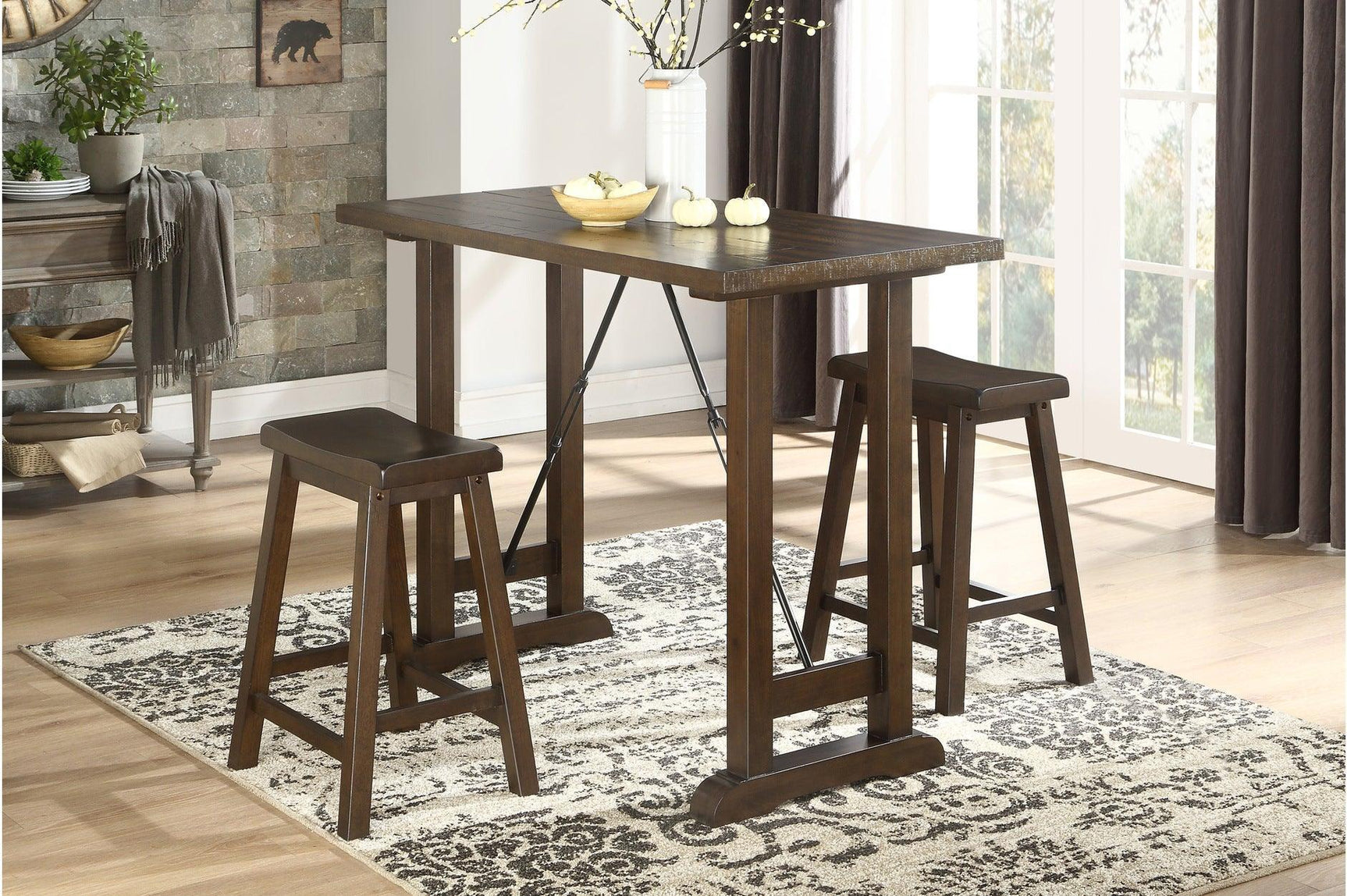 Bracknell Brown Cherry Rustic Modern Casual Industrial Solid Wood Counter Height Dining Room Set - Ella Furniture