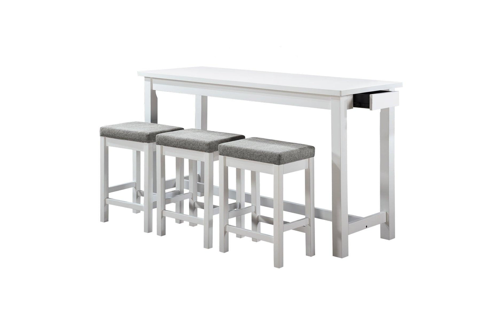 Connected White Wood And Metal Fabric Upholstery Seat Rectangular Counter Height Dining Room Set - Ella Furniture