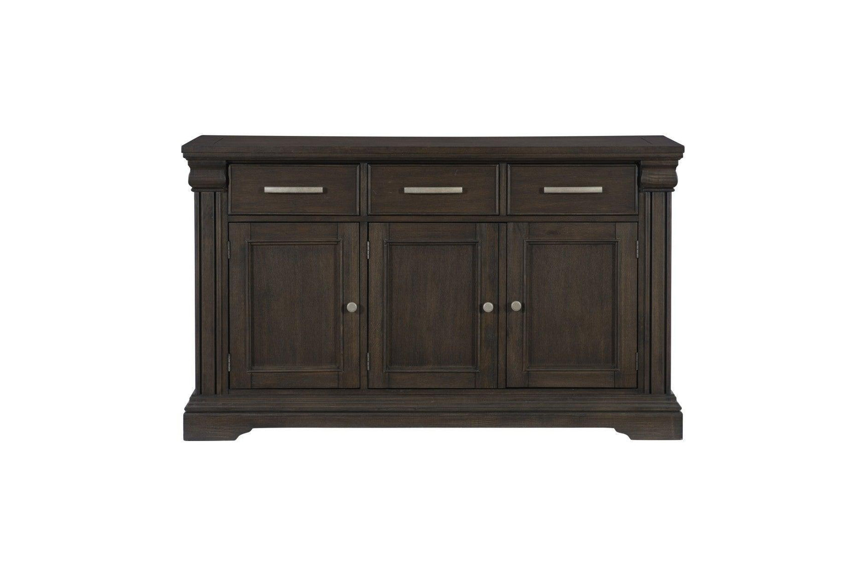 Southlake Rustic Brown Oak Wire Brushed Solid Acacia Veneer Fabric Upholstery Dining Room Set - Ella Furniture