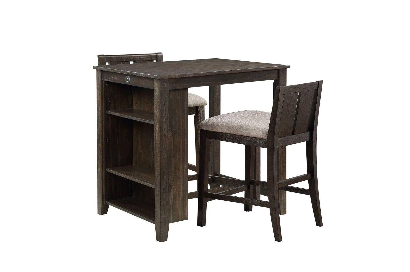Daye Dark Brown Solid Wood Fabric Upholstery Rectangular Storage Counter Height Dining Room Set - Ella Furniture