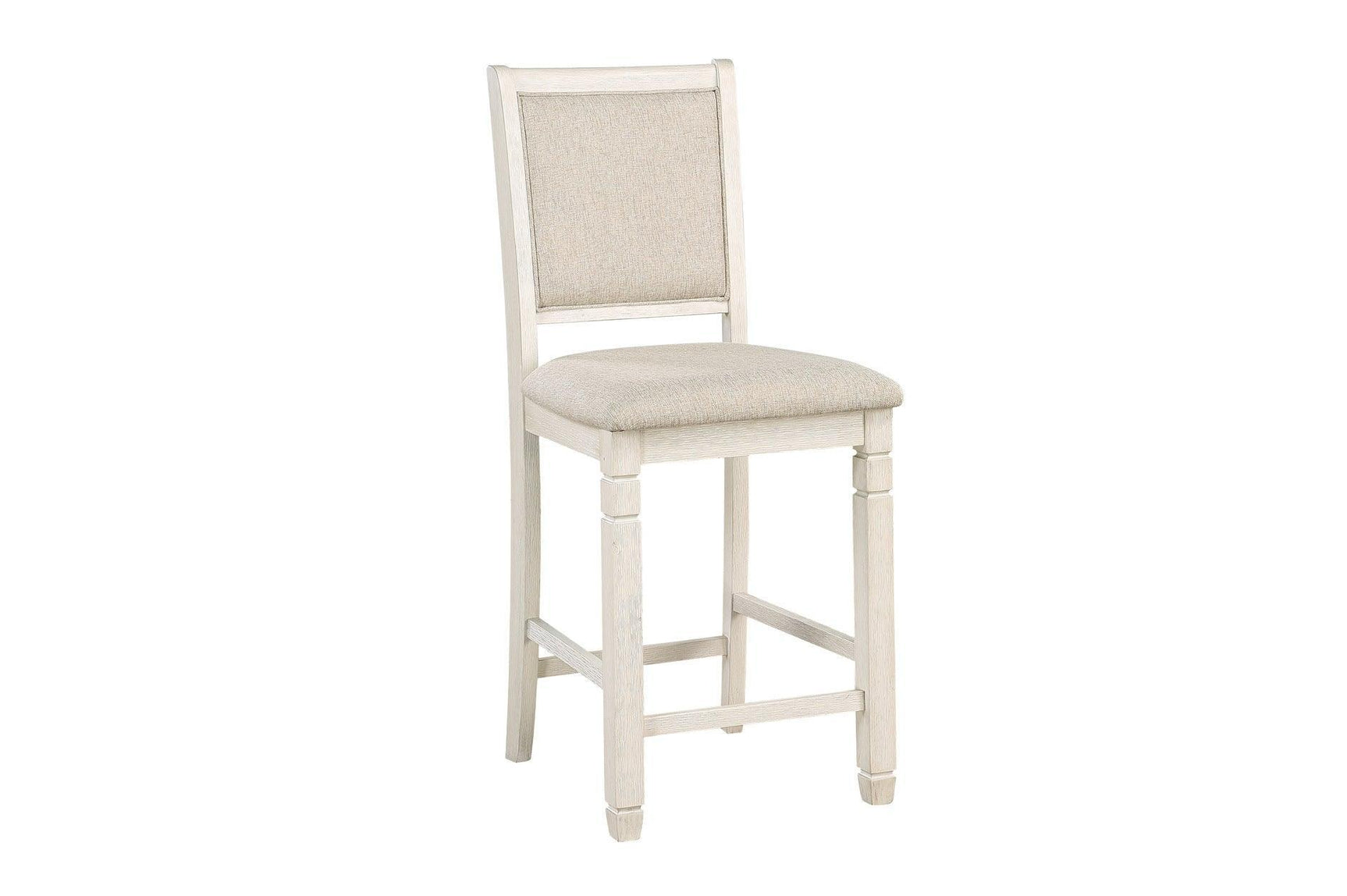 Asher Antique White, Light Brown Wood Fabric Upholstered Round Counter Height Dining Room Set - Ella Furniture