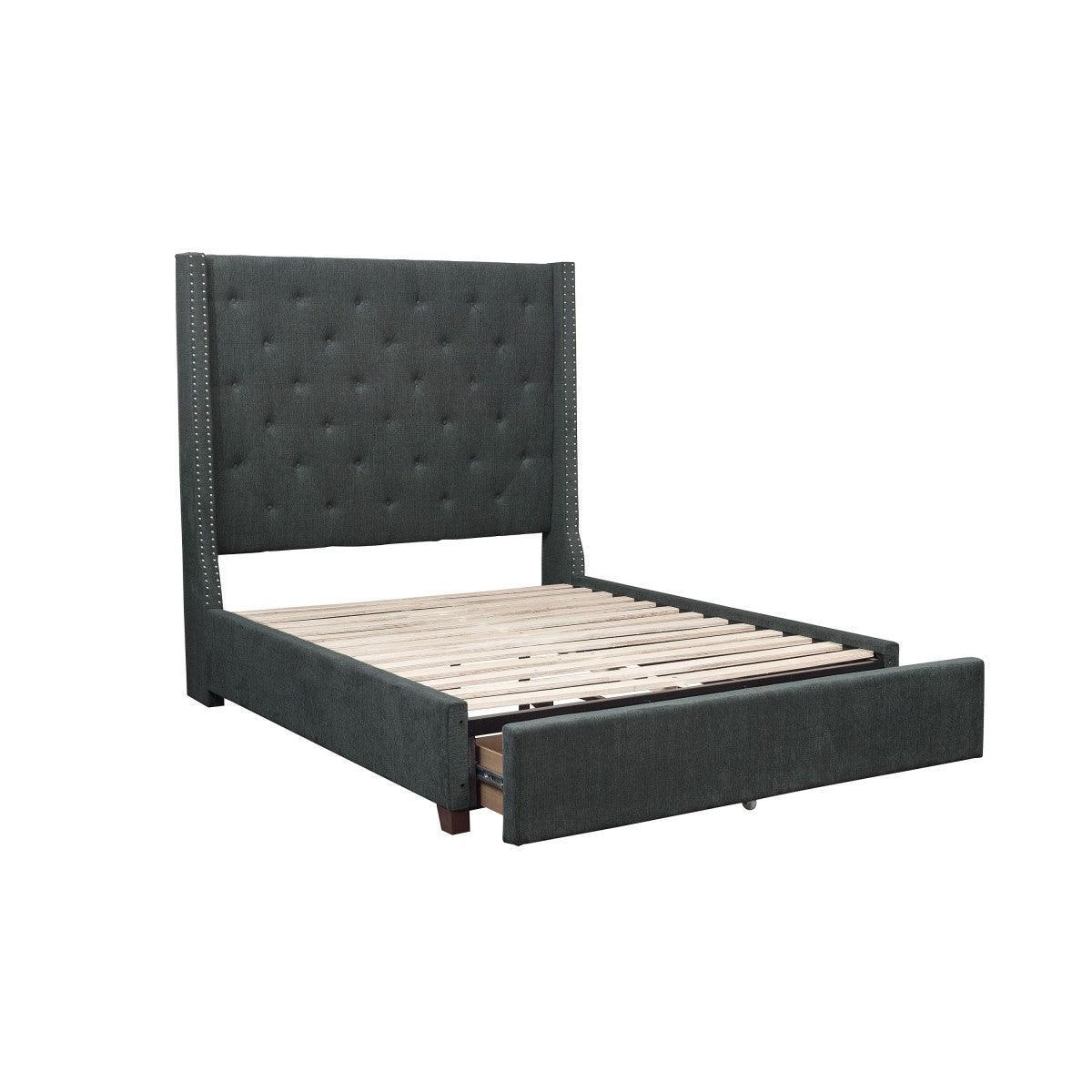 Fairborn Dark Gray Solid Wood, Plywood Fabric Upholstered Tufted Youth Full Platform Storage Bed - Ella Furniture