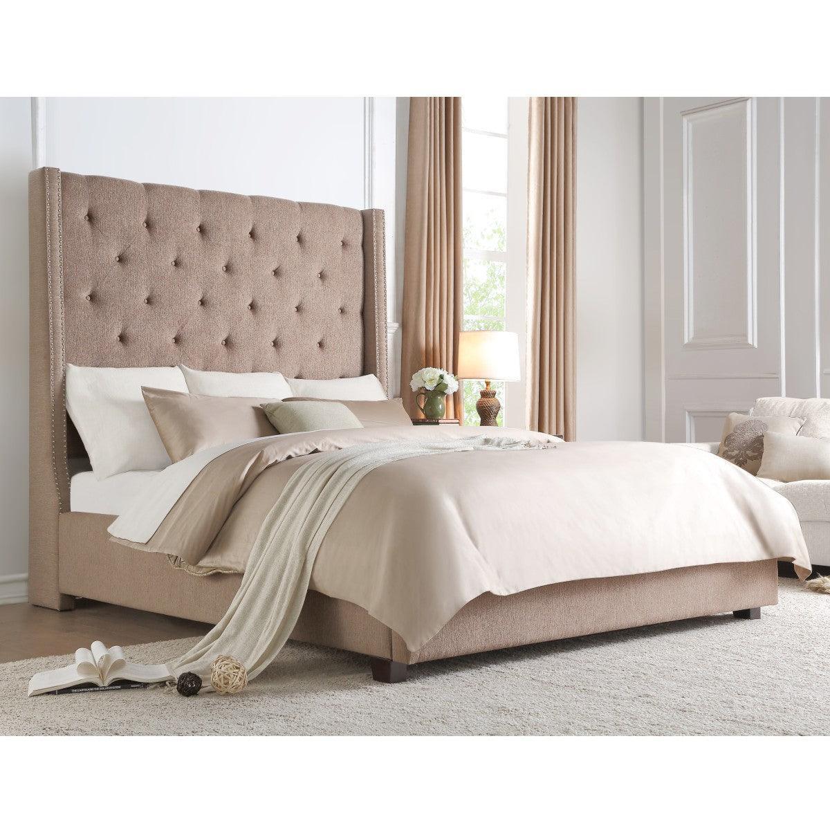 Fairborn Brown Solid Wood Plywood Fabric Upholstery Tufted Panel Queen Platform Bed With Storage - Ella Furniture