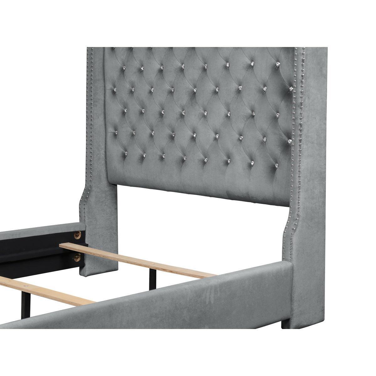 Jacklyn Gray Modern Contemporary Solid Wood Faux Leather Upholstered Tufted King Panel Bed - Ella Furniture