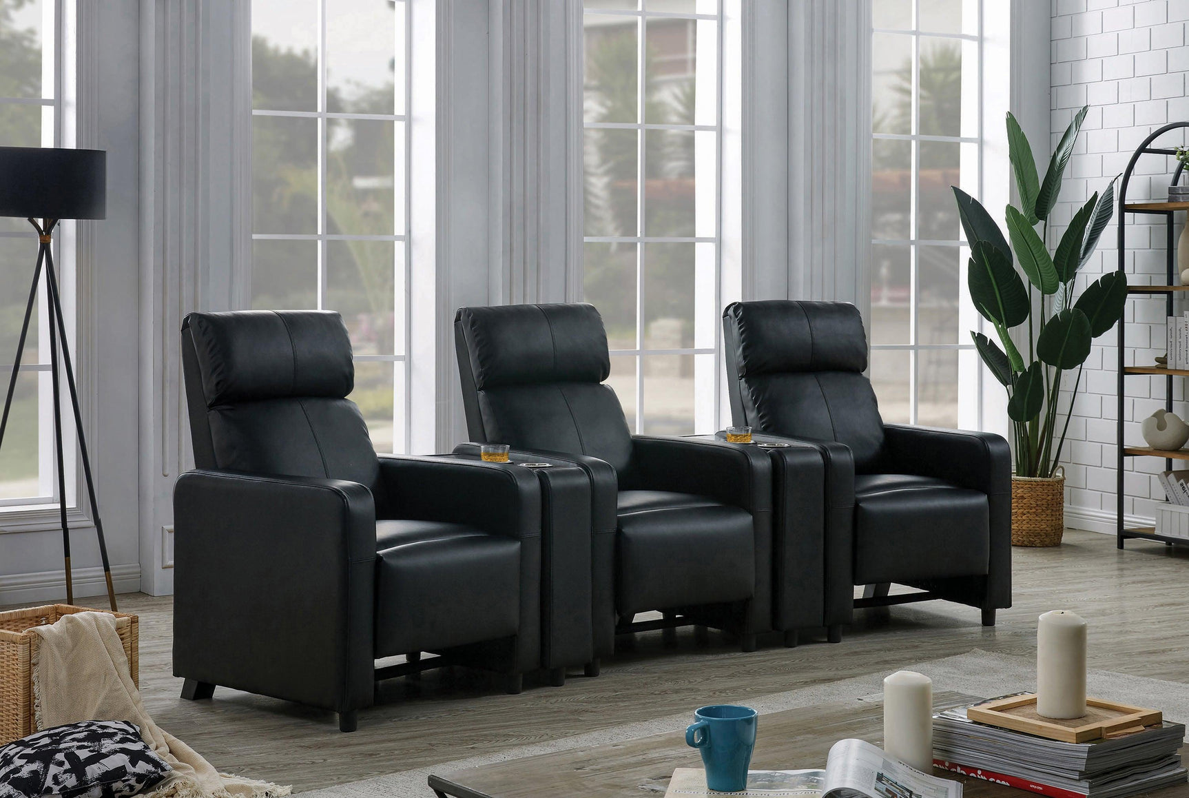 Toohey Home Theater Push Back Recliner Black - Ella Furniture