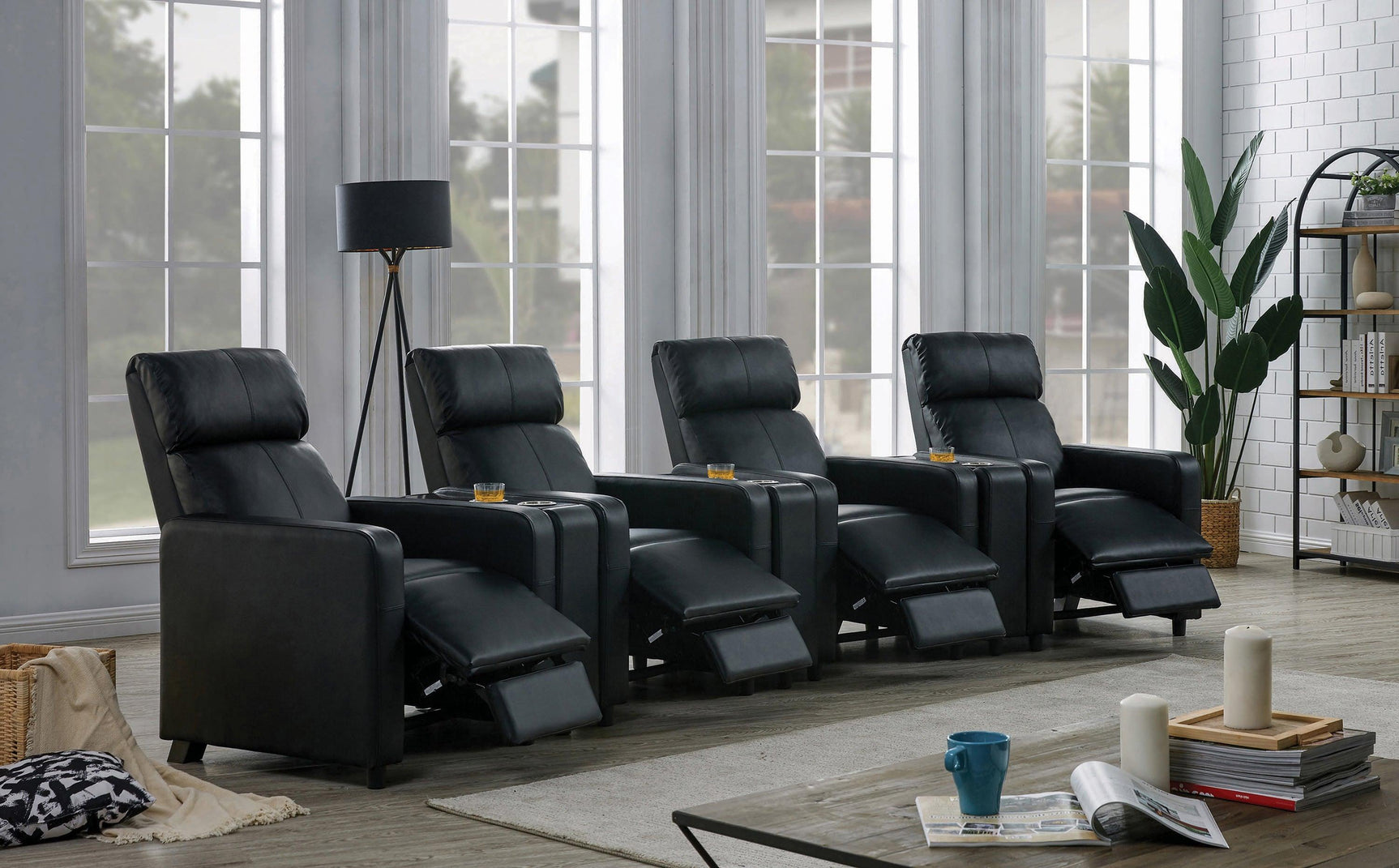 Toohey Home Theater Push Back Recliner Black - Ella Furniture