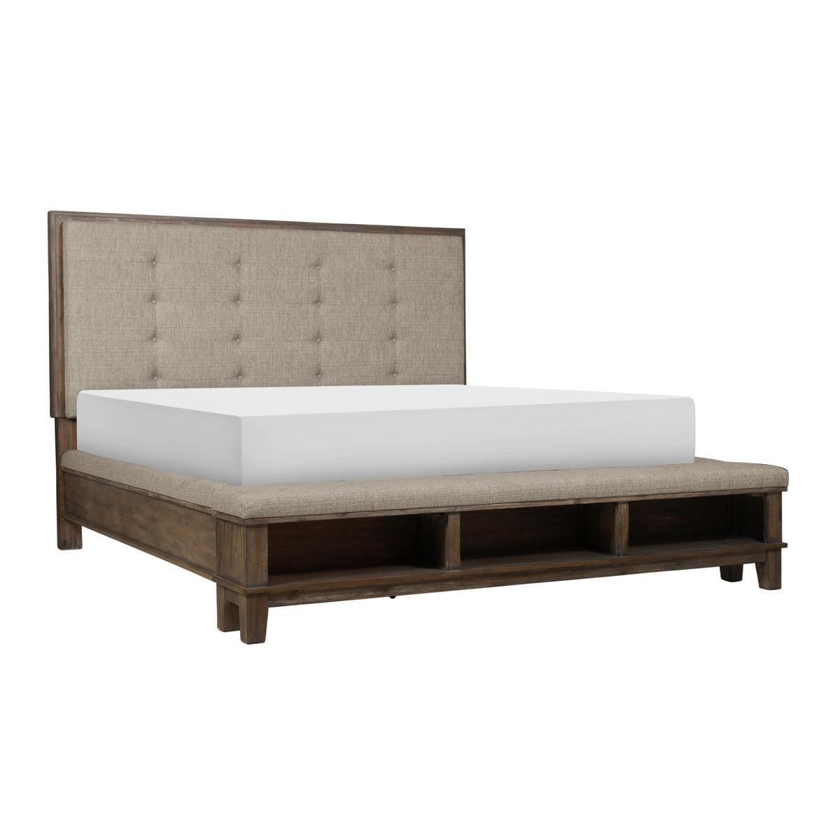 Gray Eastern Modern Traditional Upholstered Tufted King Panel Bedroom Set - Ella Furniture