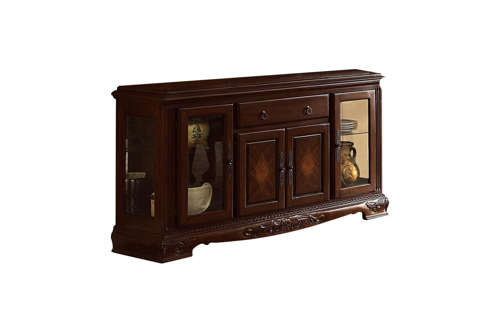 Norwich Dark Cherry Finish Sleek Traditional Fabric Upholstery Seat Rectangular Dining Room Set - Ella Furniture