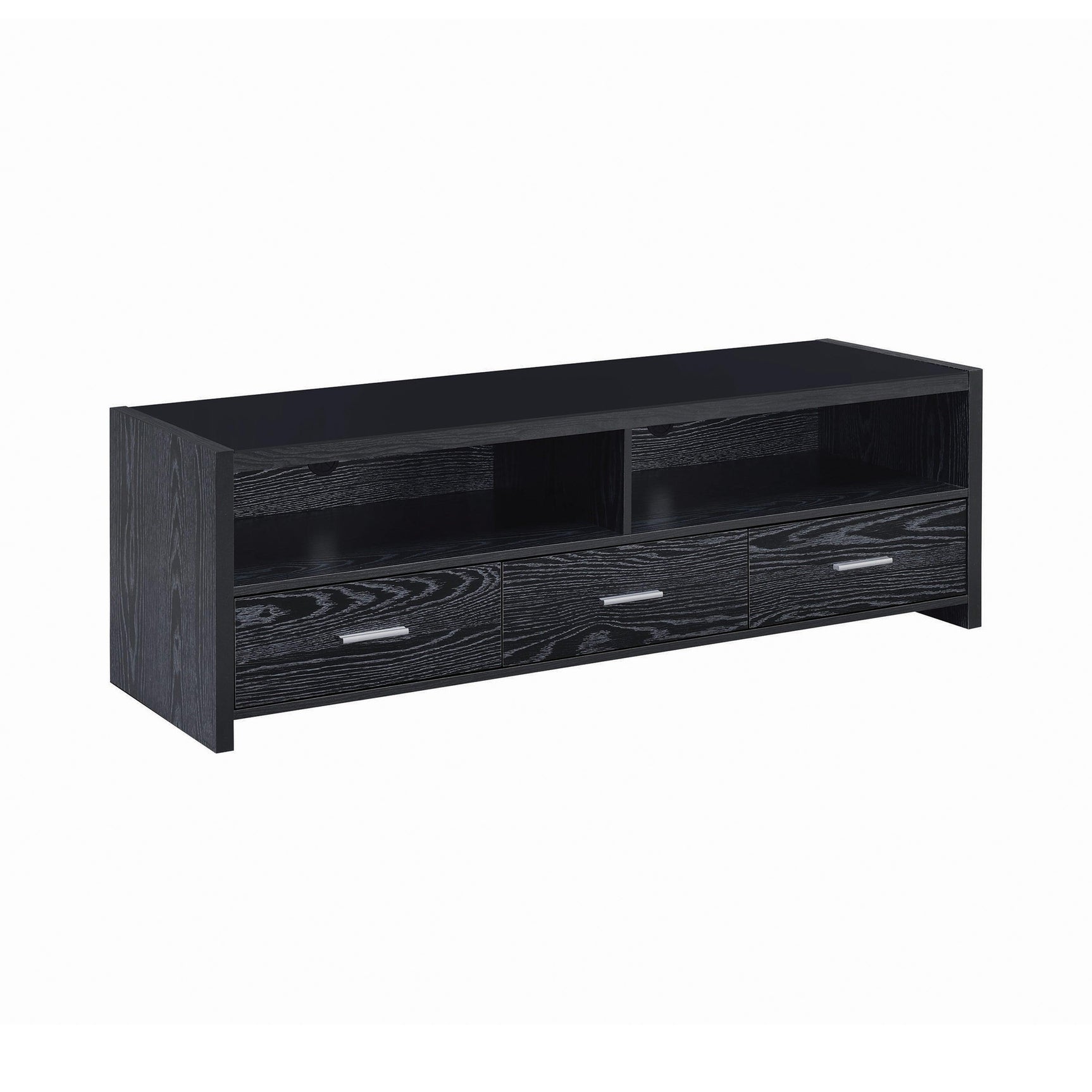 Alton 62″ 3-Drawer Tv Console Black Oak - Ella Furniture