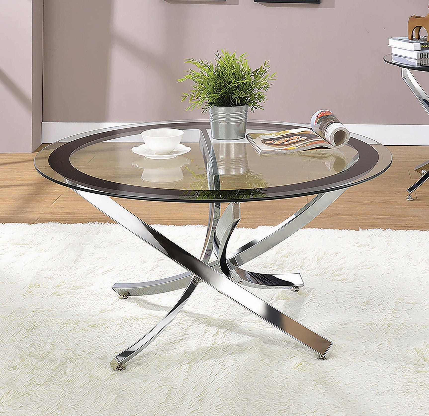 Brooke Glass Top Coffee Table Chrome And Black - Ella Furniture