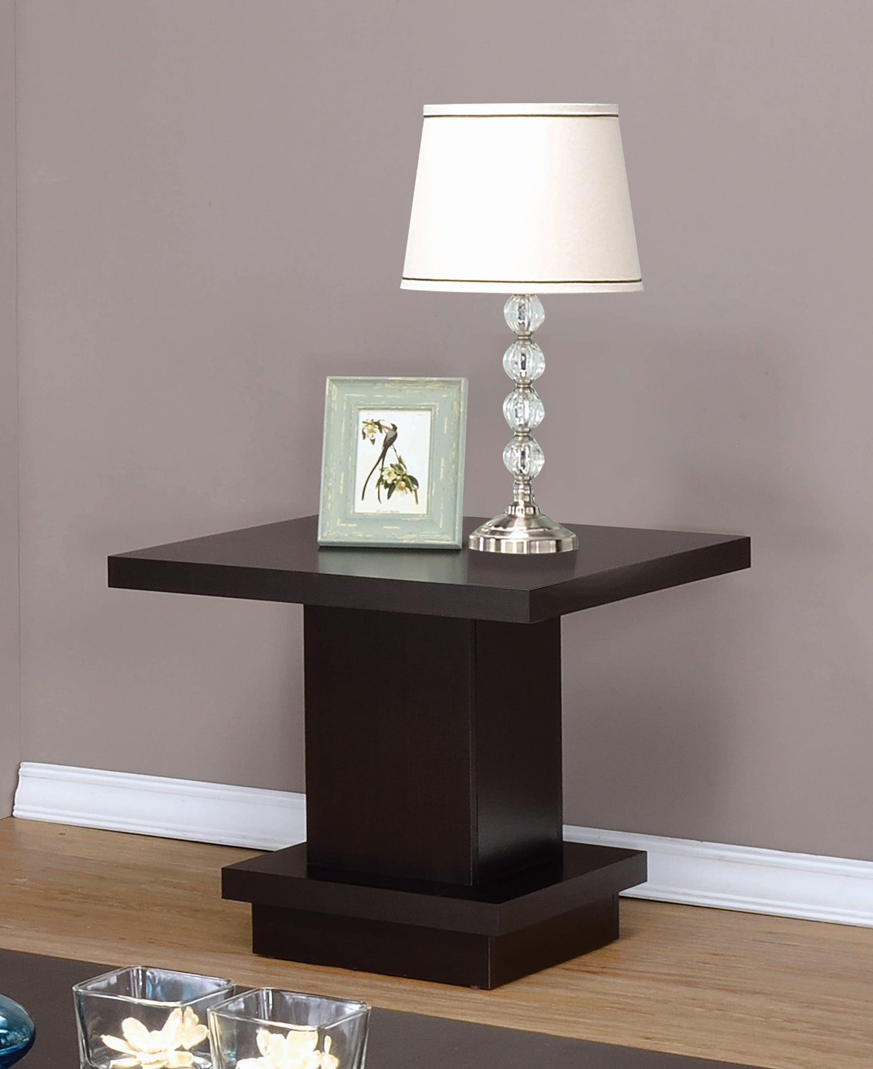 Reston Pedestal Square End Table Cappuccino - Ella Furniture