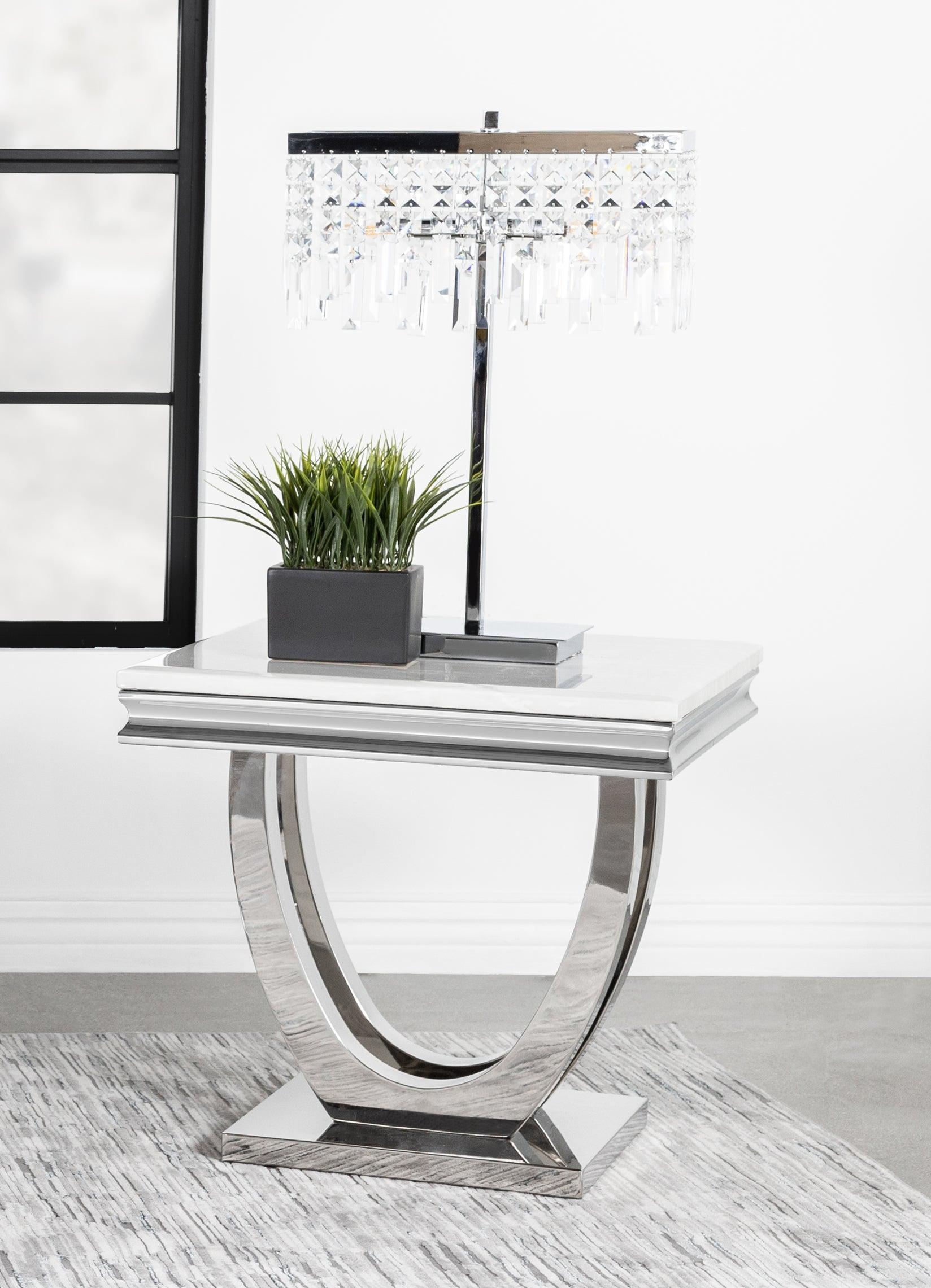 Adabella U-base Square End Table White And Chrome - Ella Furniture