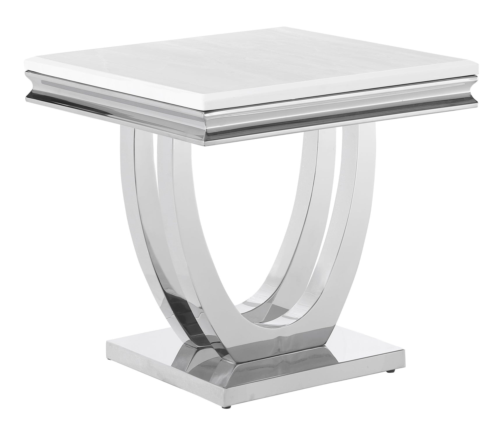 Adabella U-base Square End Table White And Chrome - Ella Furniture