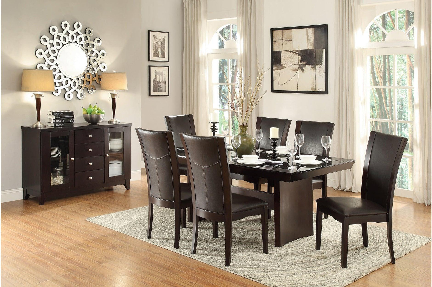Daisy Espresso Black Solid Wood Faux Leather Seat Glass Top Counter Height Dining Room Set - Ella Furniture