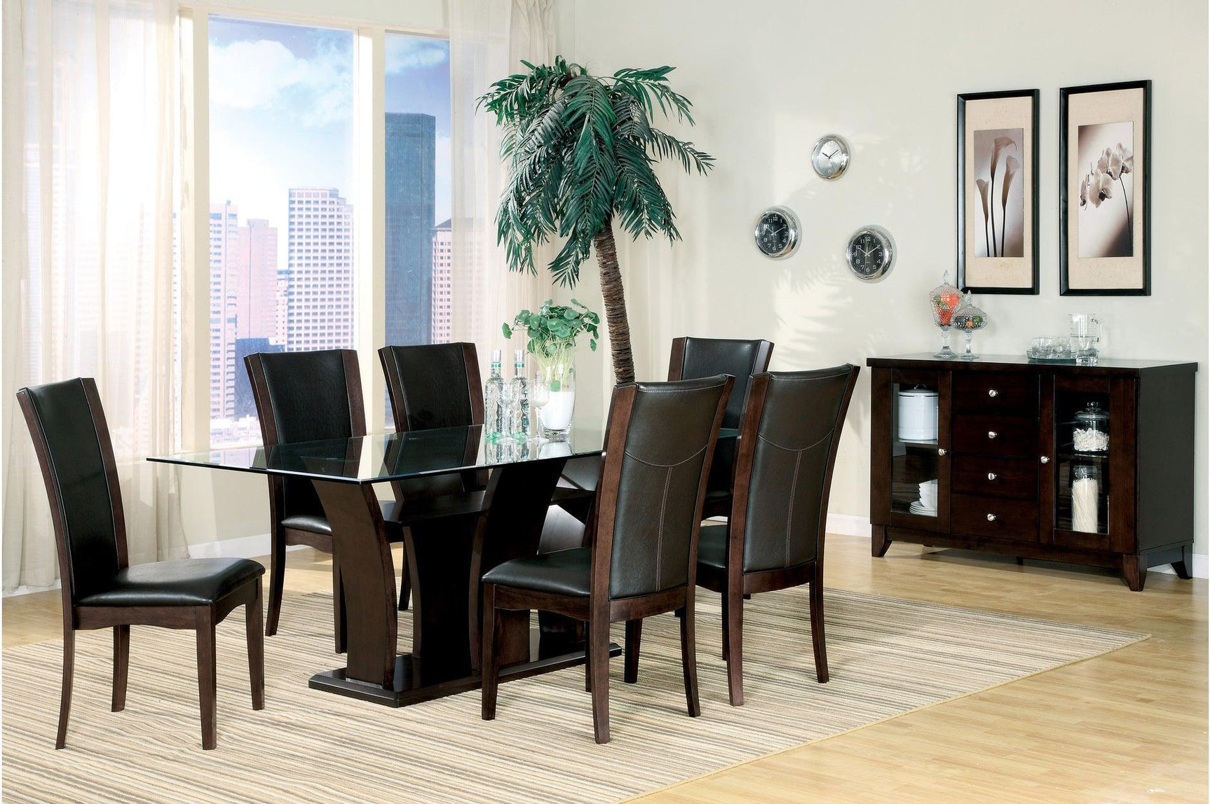 Daisy Espresso Black Solid Wood Faux Leather Glass Top Rectangular Counter Height Dining Room Set - Ella Furniture