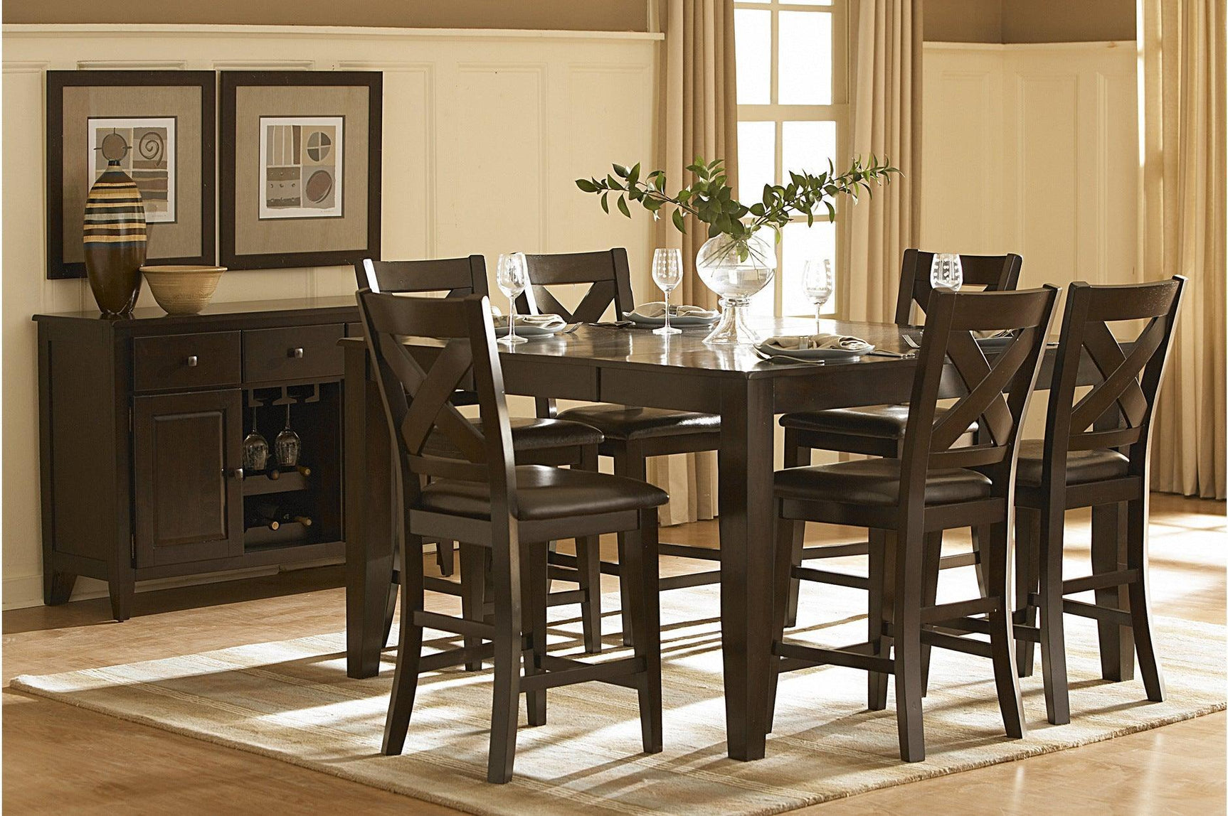 Crown Point Brown Modern Contemporary Sturdy Wood Rectangular Counter Height Set - Ella Furniture
