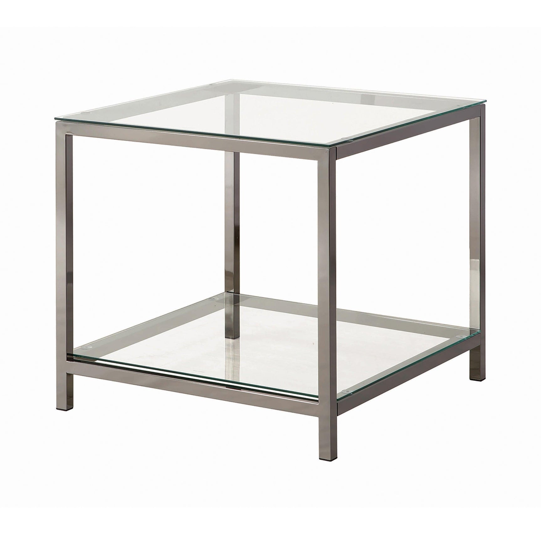Trini End Table With Glass Shelf Black Nickel - Ella Furniture