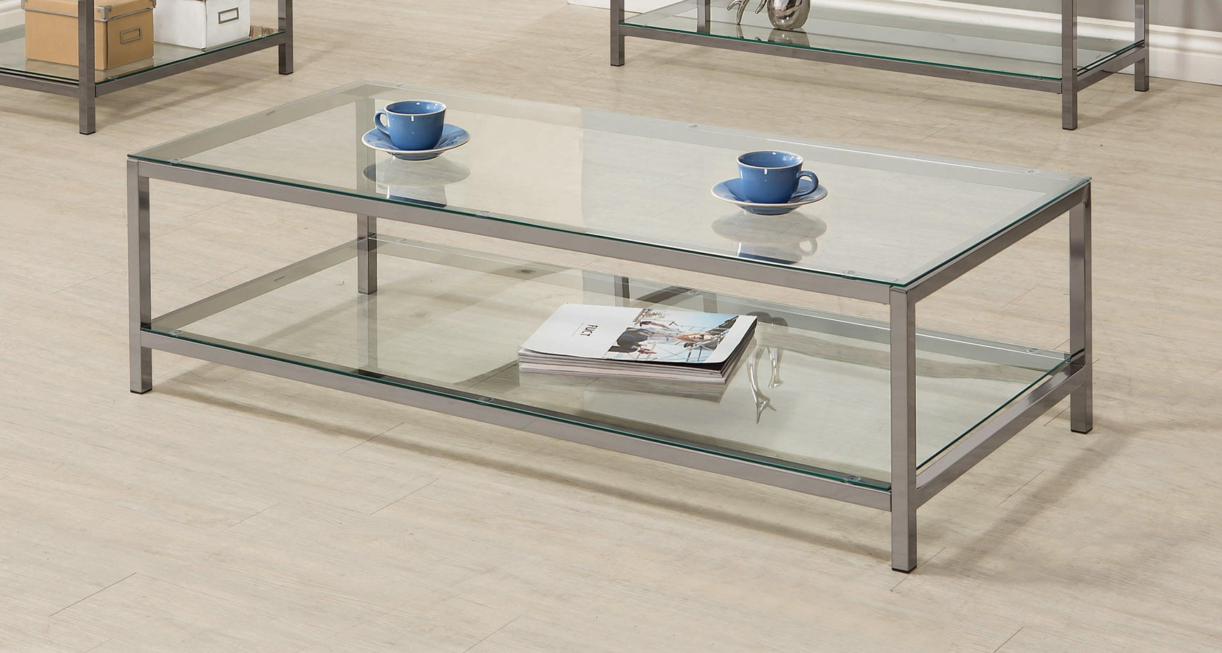 Trini End Table With Glass Shelf Black Nickel - Ella Furniture