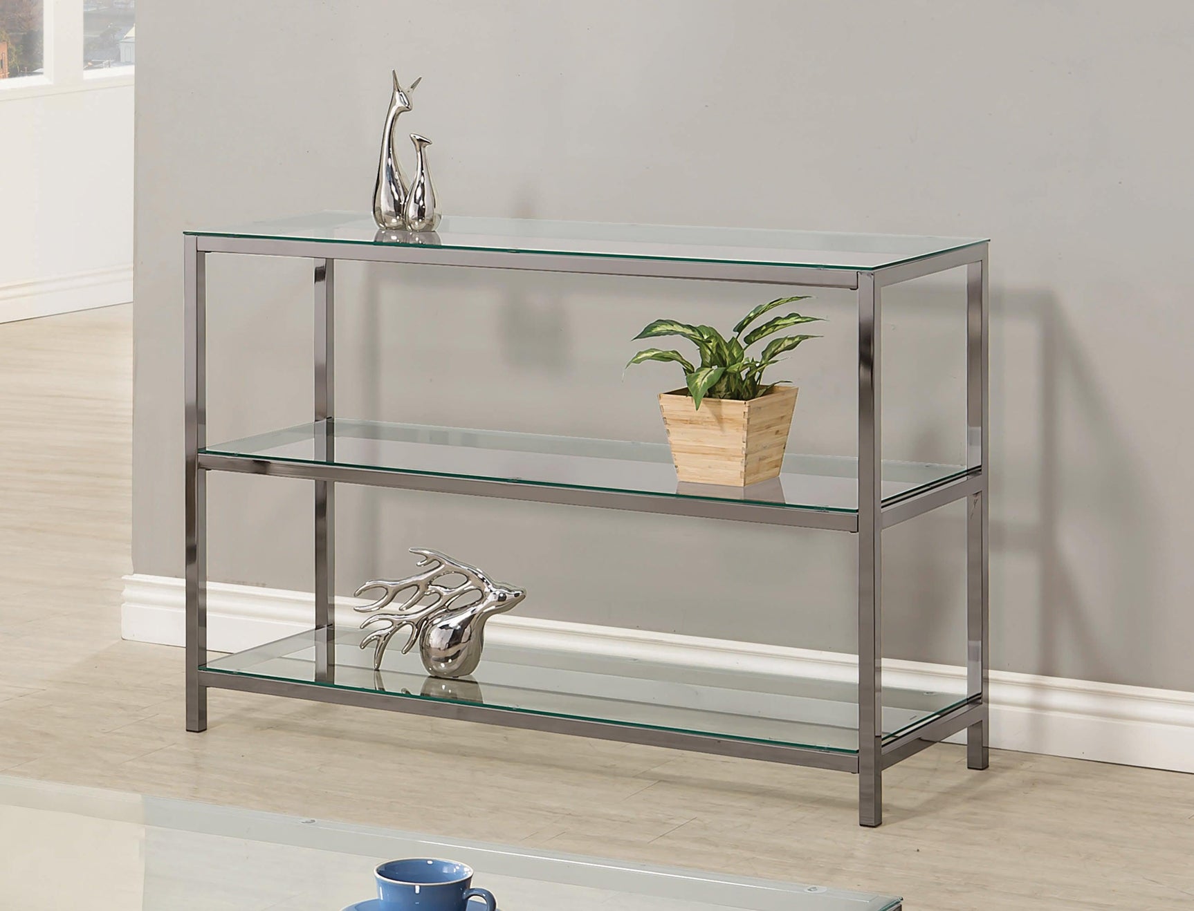 Trini End Table With Glass Shelf Black Nickel - Ella Furniture