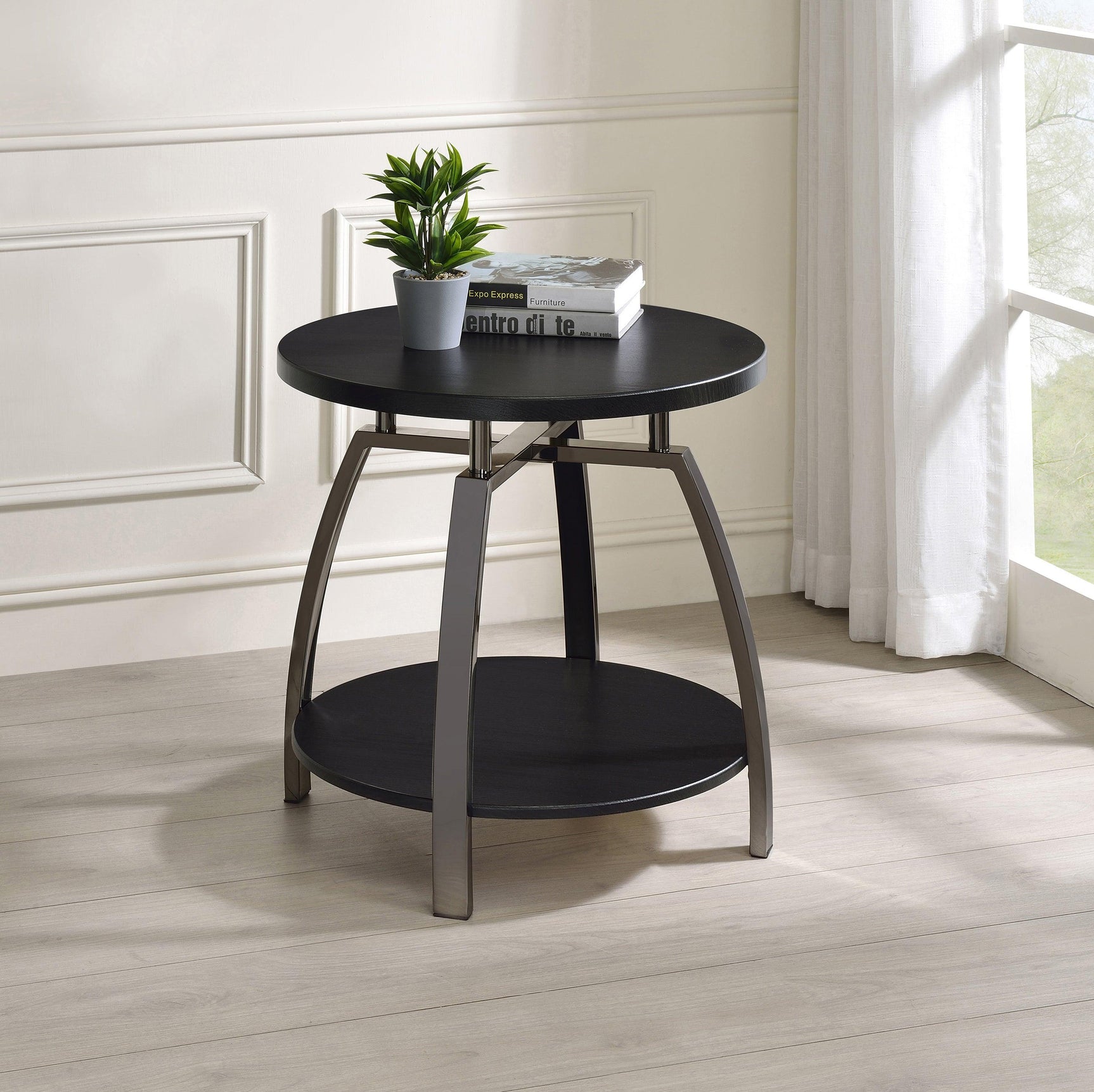 Dacre Round End Table Dark Grey And Black Nickel - Ella Furniture