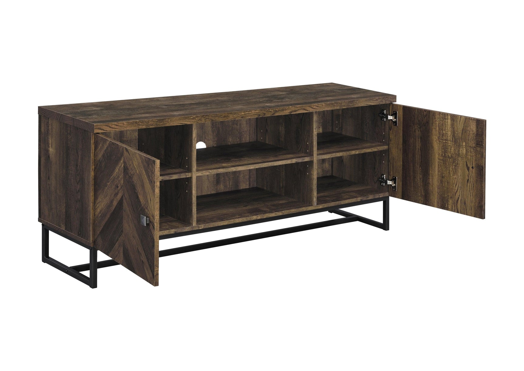 Myles 2-Door Tv Console With Adjustable Shelves Rustic Oak Herringbone - Ella Furniture