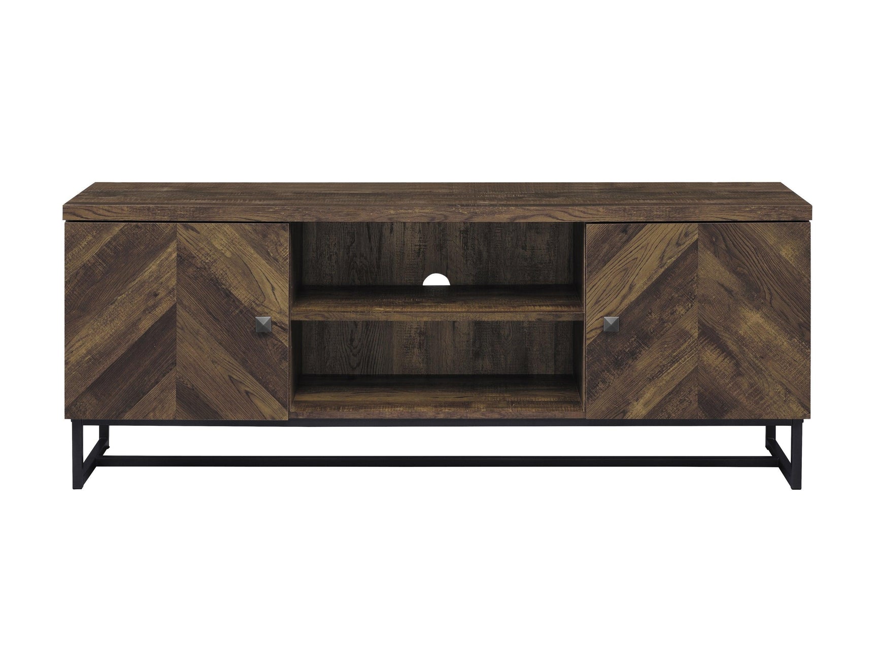 Myles 2-Door Tv Console With Adjustable Shelves Rustic Oak Herringbone - Ella Furniture