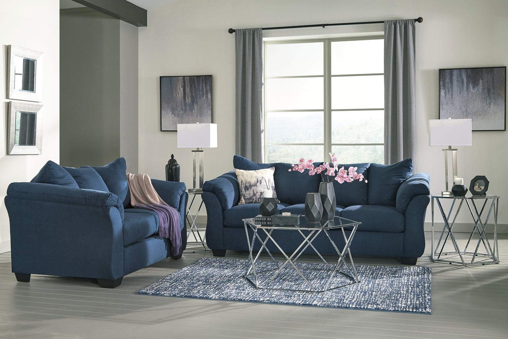 Darcy Blue Microfiber Sofa - Ella Furniture