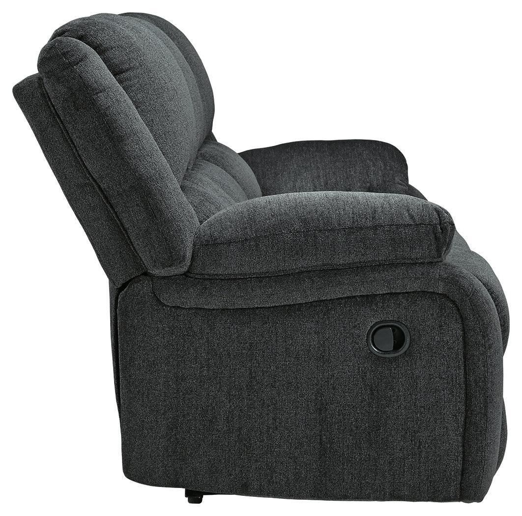 Draycoll Slate Chenille Reclining Sofa - Ella Furniture