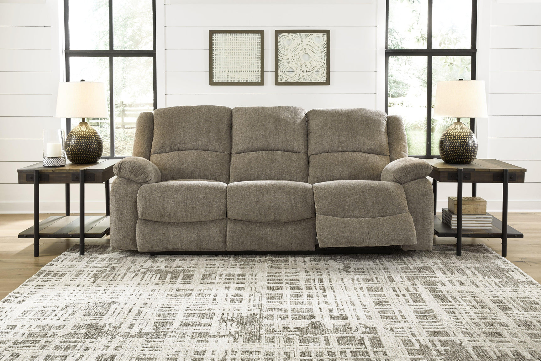 Draycoll Slate Chenille Reclining Sofa - Ella Furniture
