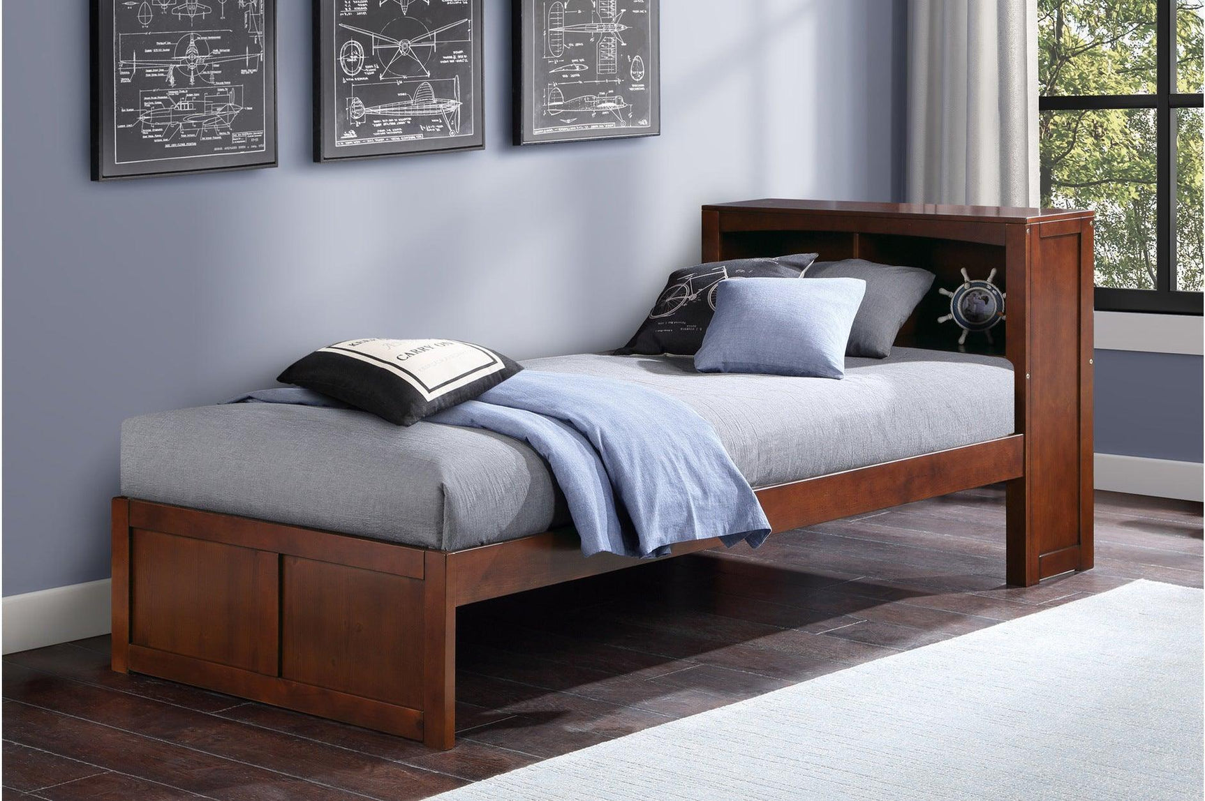 Rowe Dark Cherry Modern Contemporary Transitional Solid Wood Bookcase Youth Panel Bedroom Set - Ella Furniture
