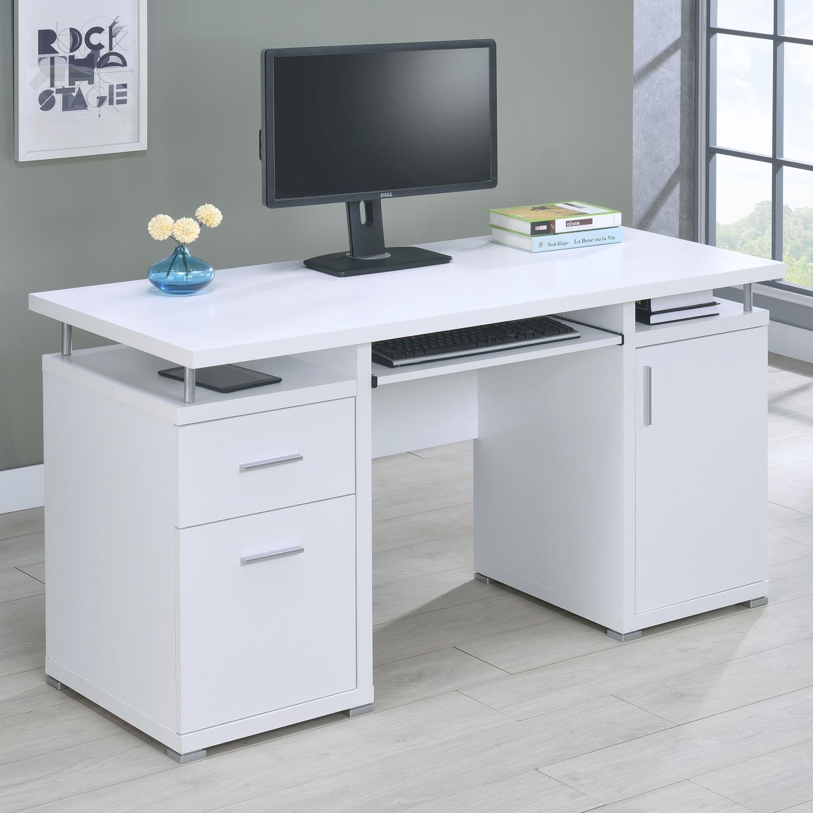 Tracy White And Silver Office Desk 800108 - Ella Furniture