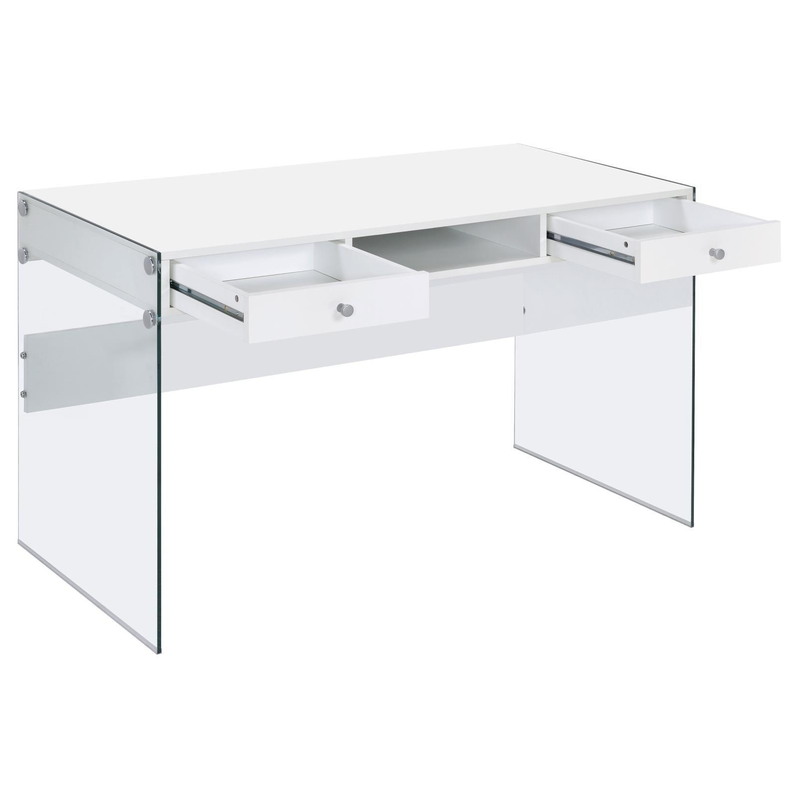 Dobrev Glossy White Writing Desk - Ella Furniture
