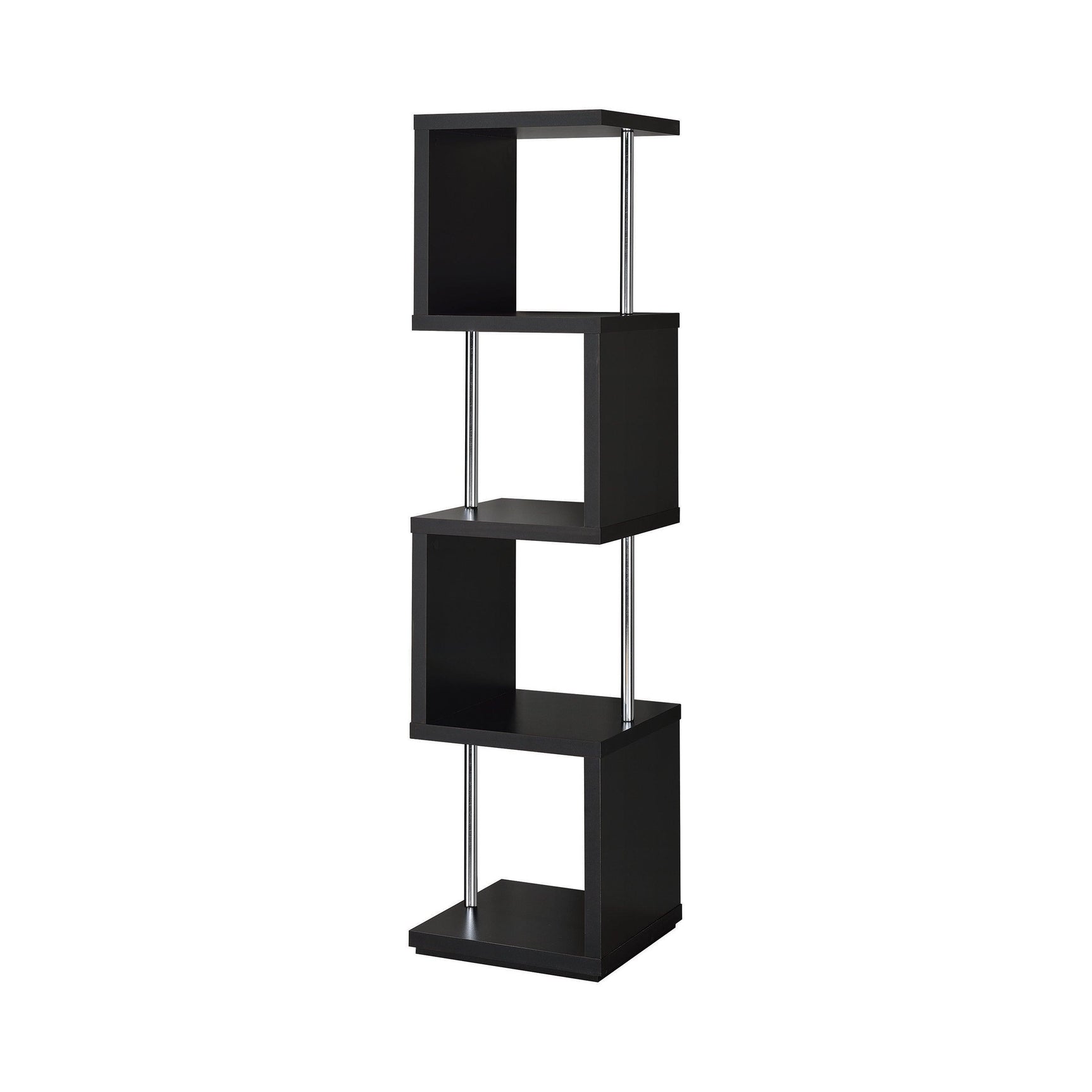 Baxter 4-Shelf Bookcase Black And Chrome - Ella Furniture