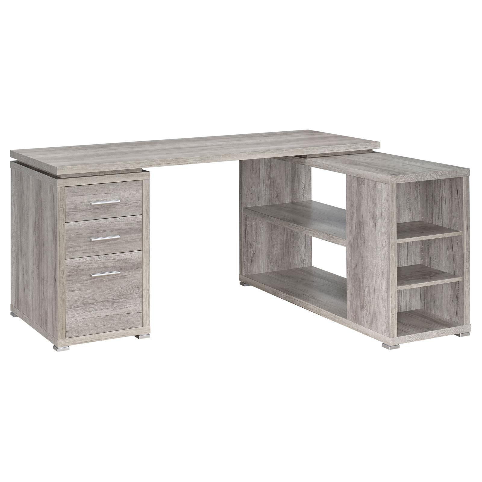 Yvette Naturak Driftwood L-shape Office Desk - Ella Furniture