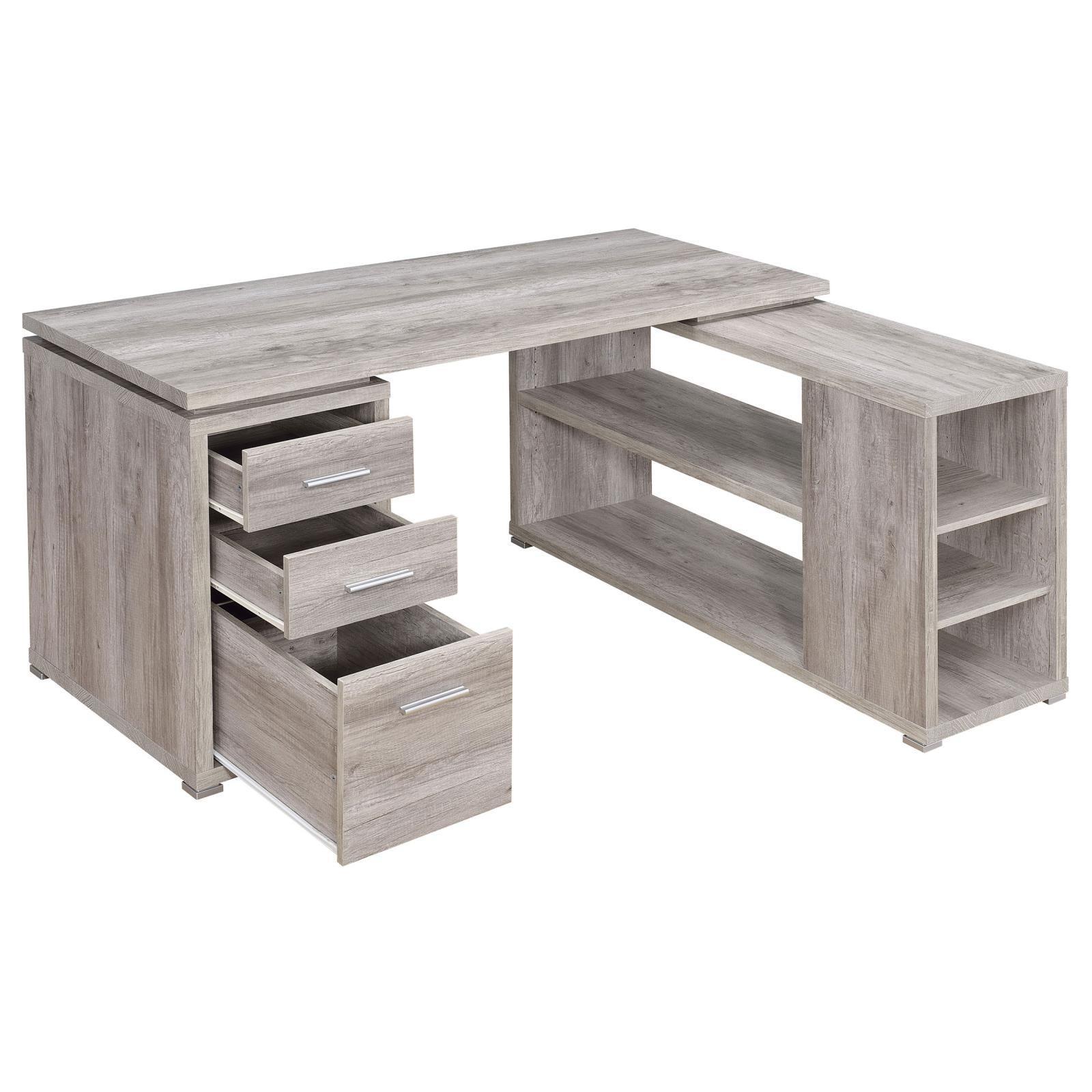 Yvette Naturak Driftwood L-shape Office Desk - Ella Furniture