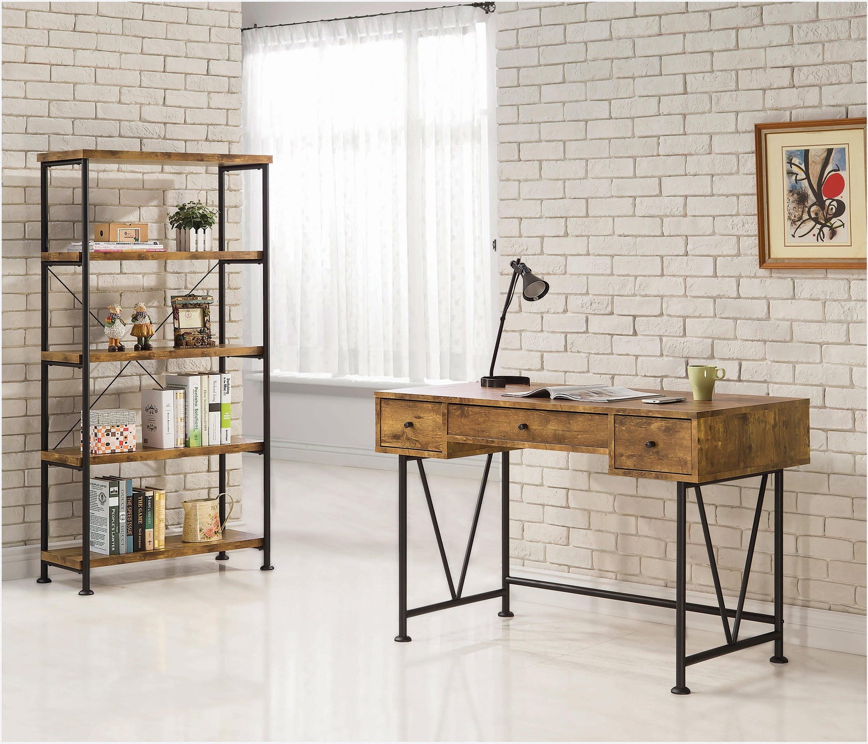 Analiese 4-Shelf Bookcase Antique Nutmeg - Ella Furniture