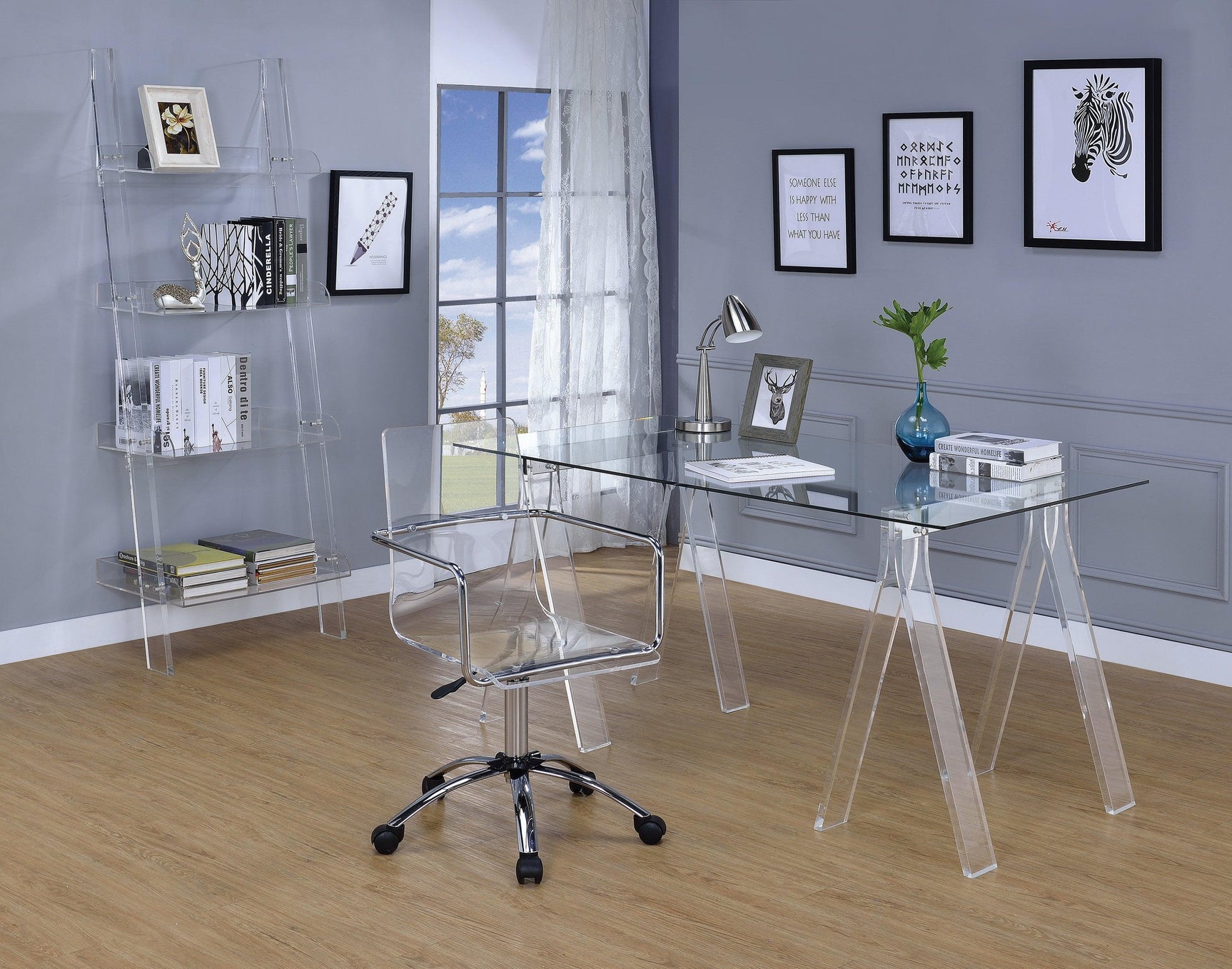 Amaturo 4-Shelf Ladder Bookcase Clear - Ella Furniture