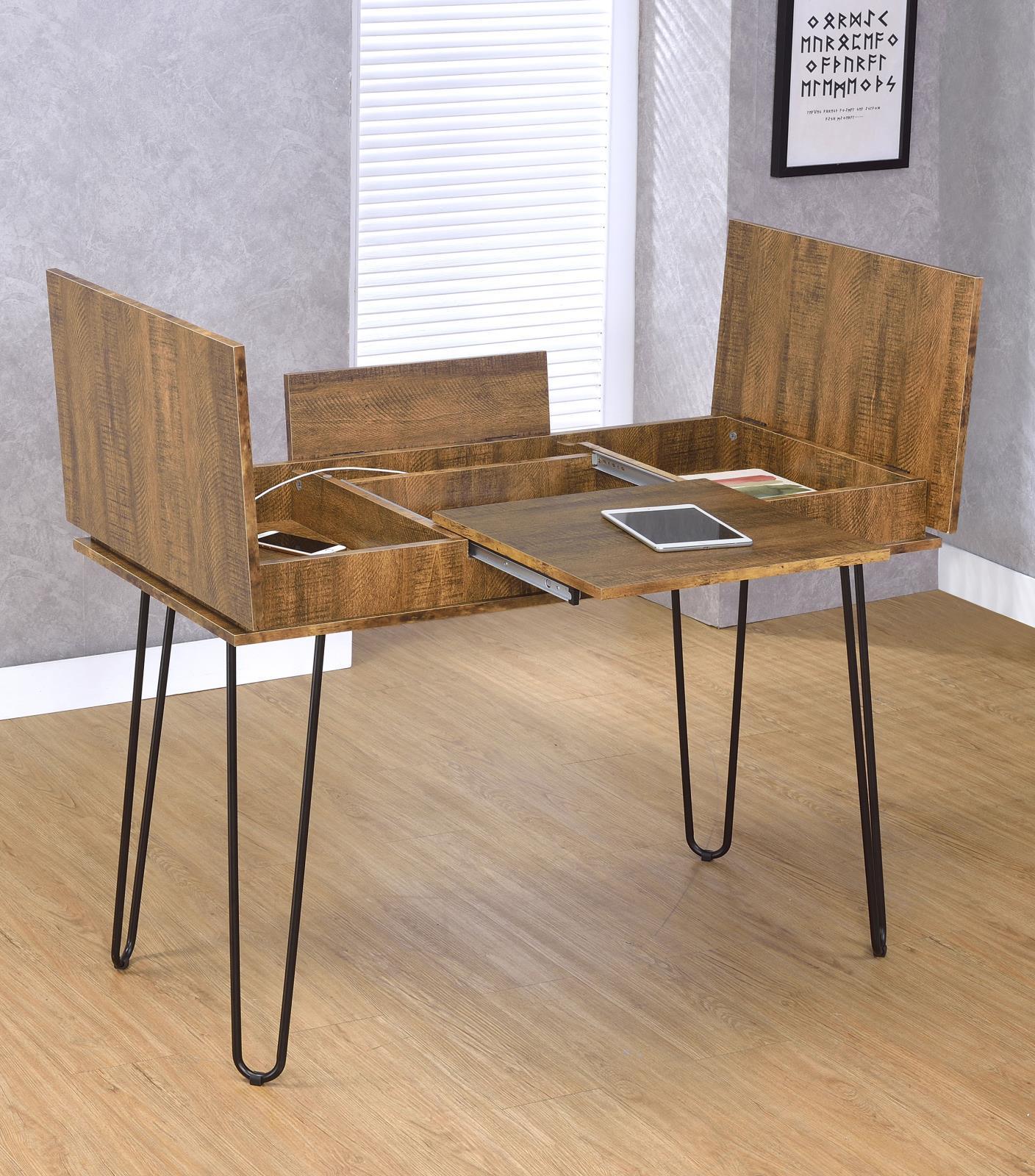 Sheeran Rustic Amber Writing Desk W/ Outlet - Ella Furniture