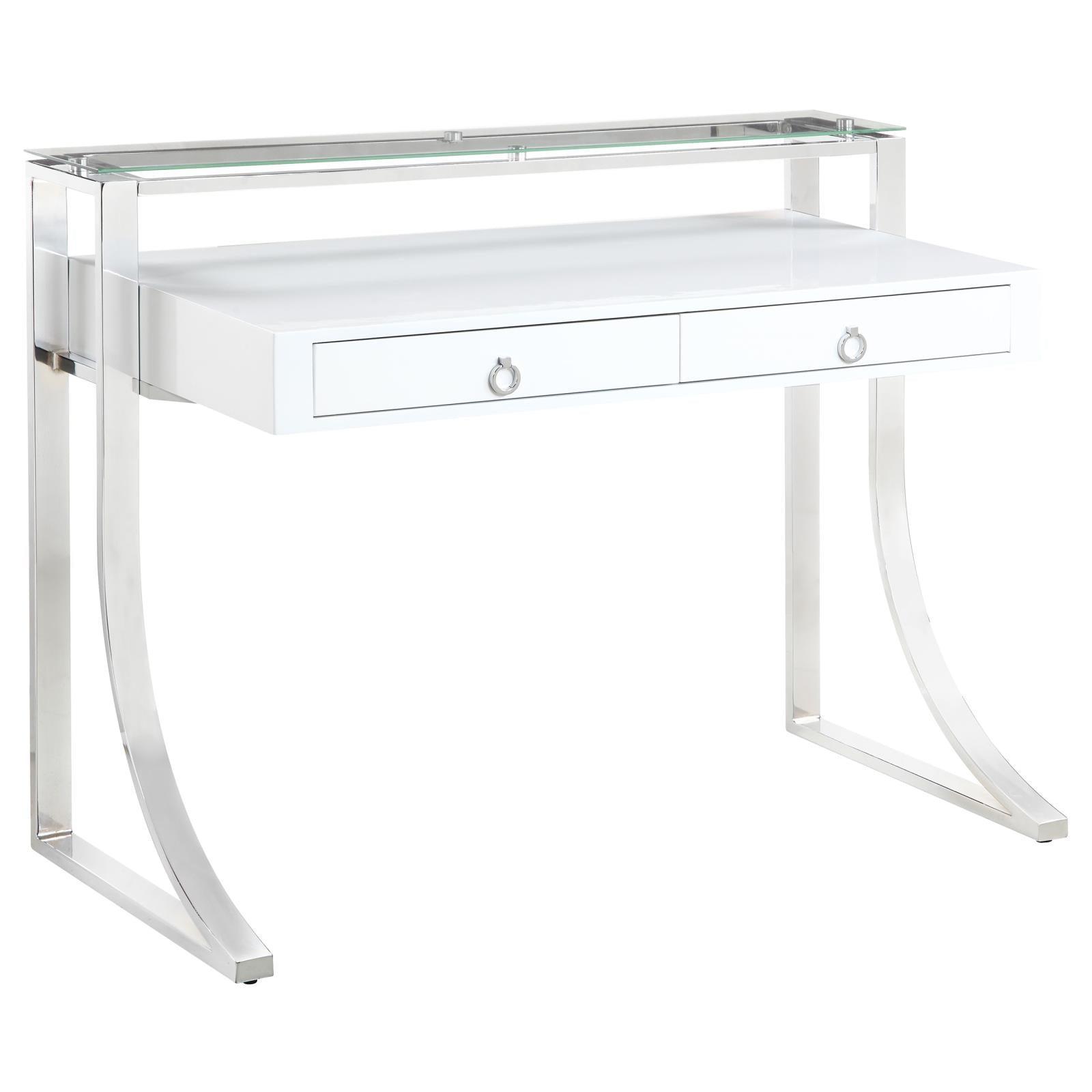Gemma Glossy White/chrome Writing Desk - Ella Furniture