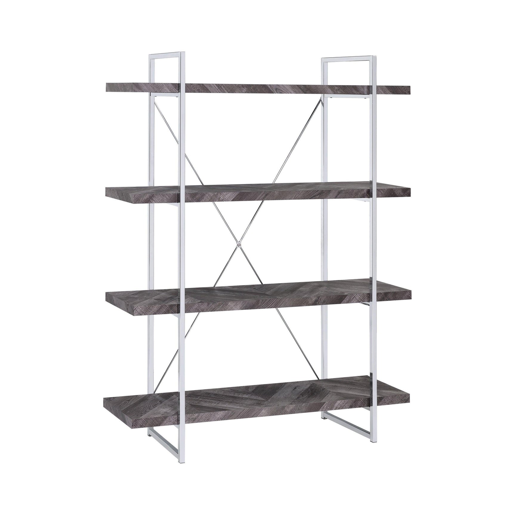 Grimma 4-Shelf Bookcase Rustic Grey Herringbone - Ella Furniture