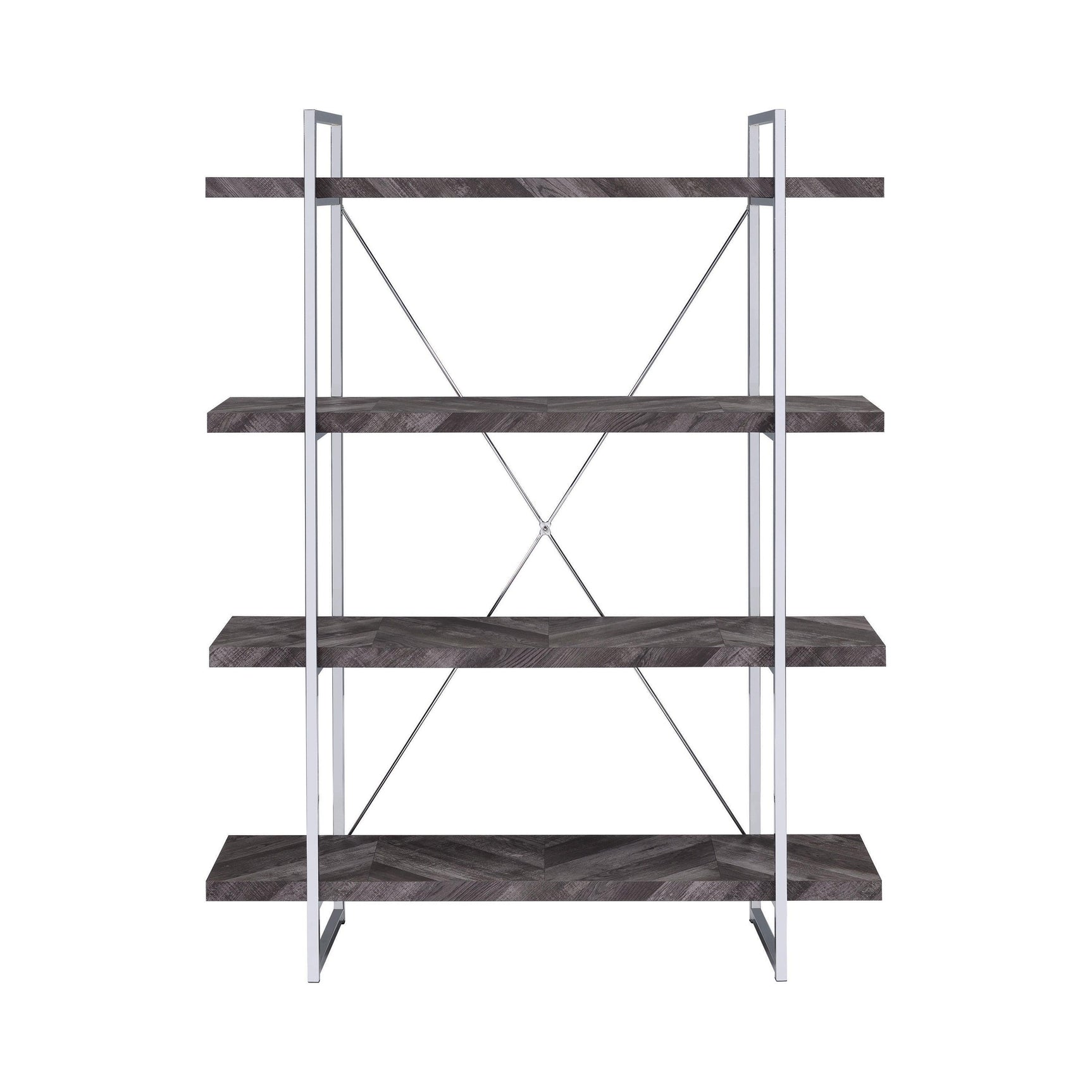 Grimma 4-Shelf Bookcase Rustic Grey Herringbone - Ella Furniture