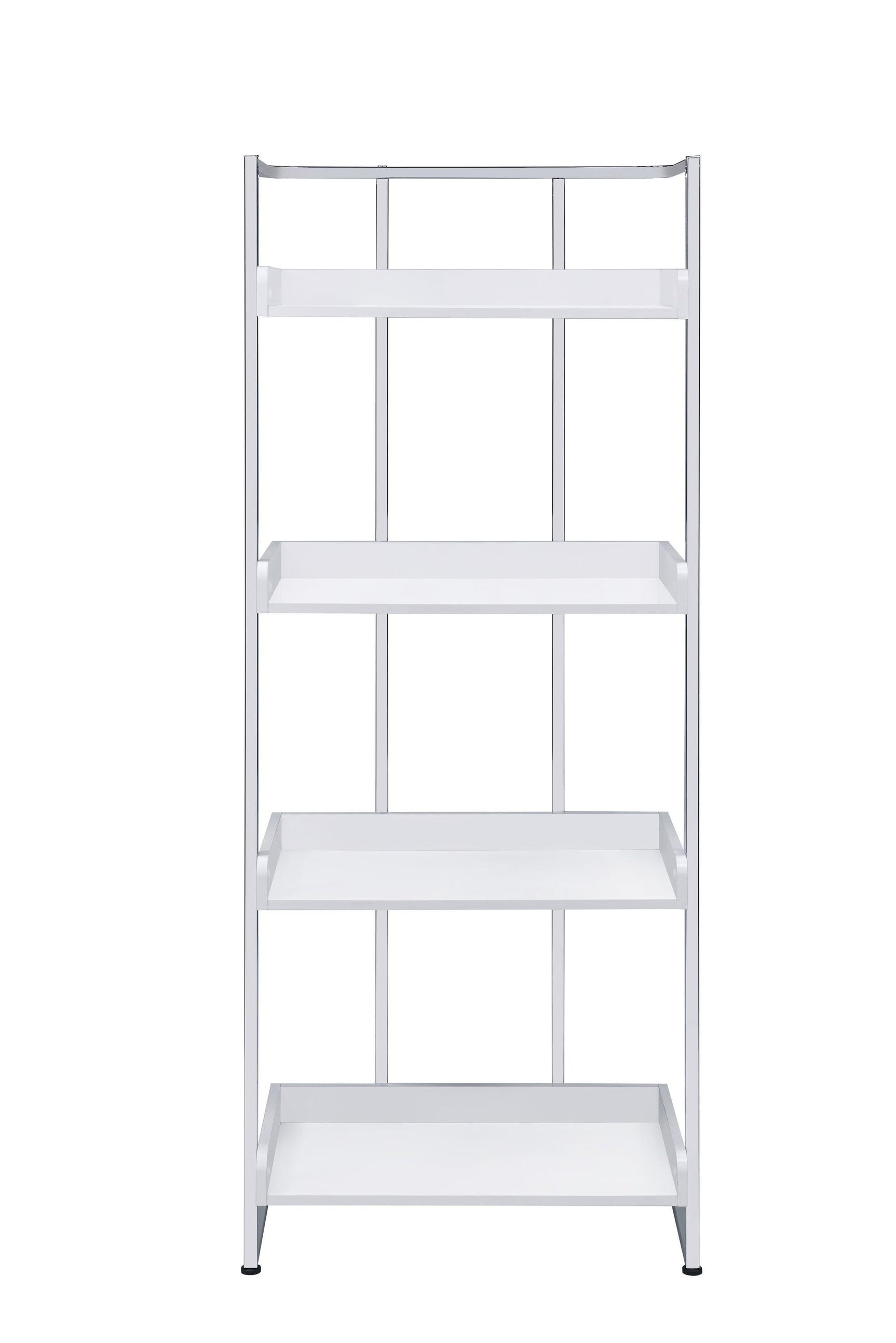 Ember 4-Shelf Bookcase White High Gloss And Chrome - Ella Furniture